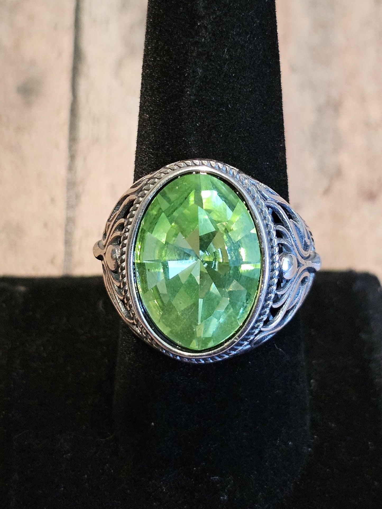 Uranium Glass Men's Ring Adjustable with 18x13 mm vintage Uranium glass Opal or Green colored stone that glows under black / UV light