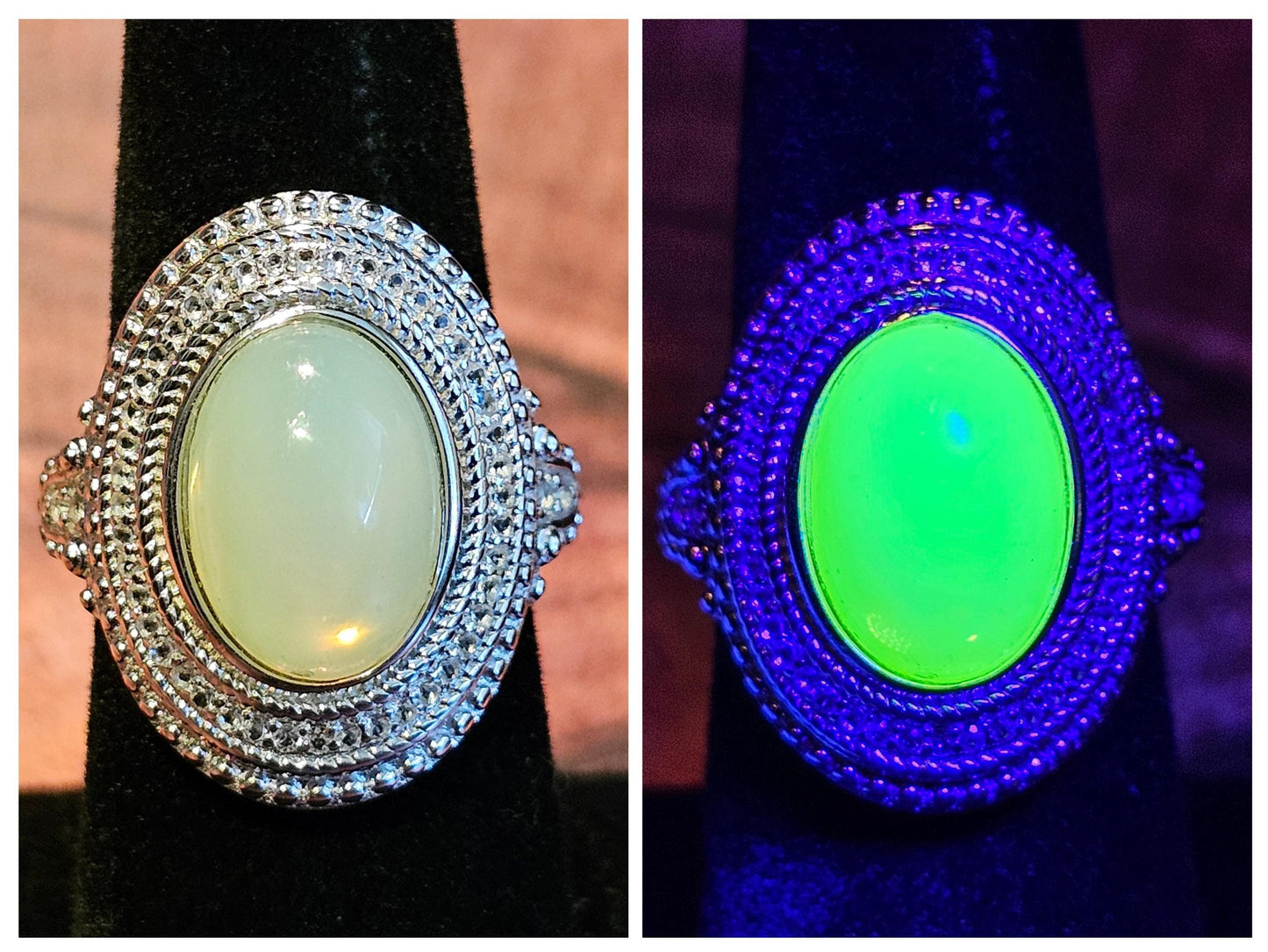 Uranium Glass Oval cut Ring vintage style size 7, new Sterling Silver with a vintage Uranium glass stone that glows under black/ UV light