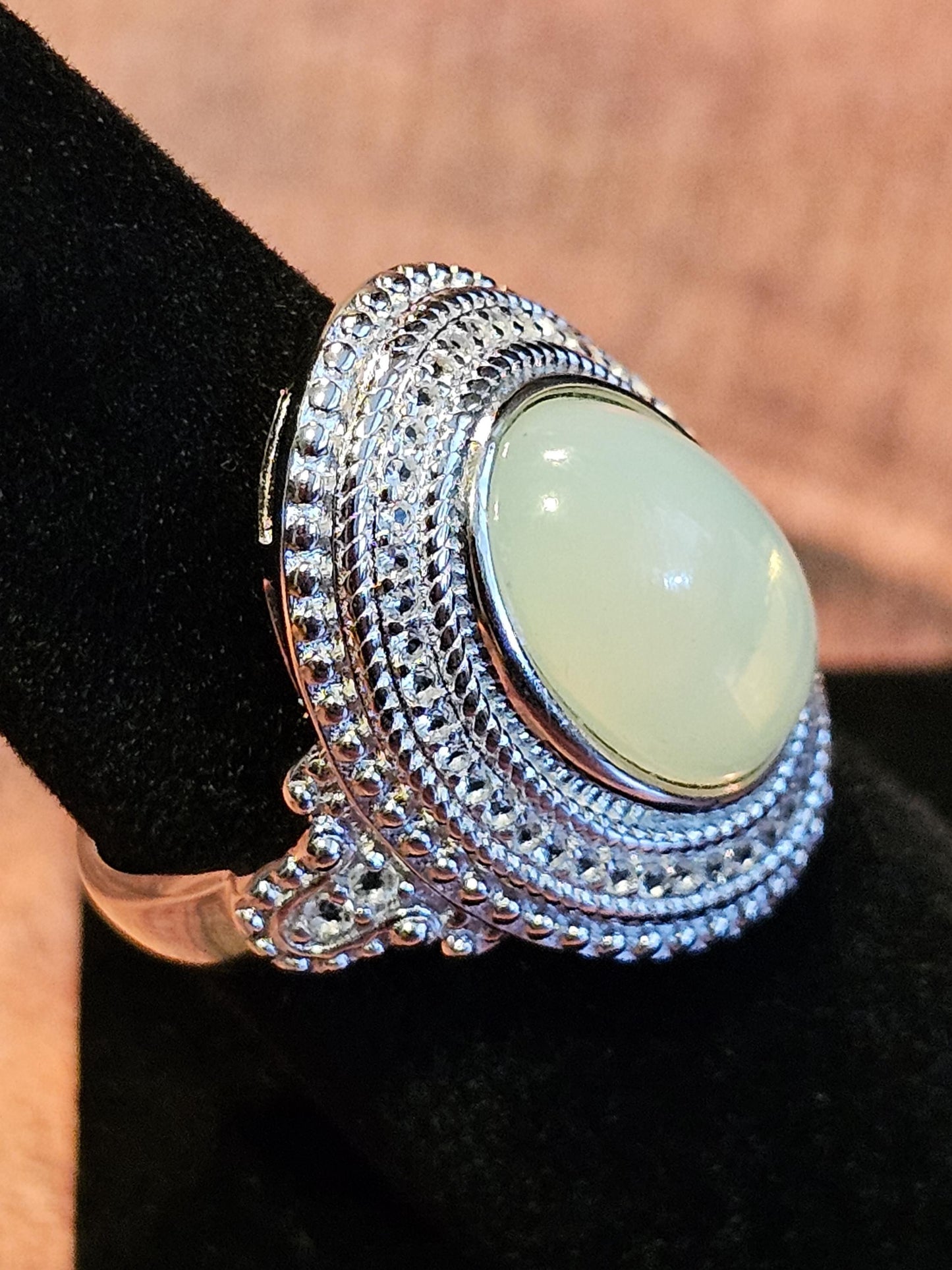 Uranium Glass Oval cut Ring vintage style size 7, new Sterling Silver with a vintage Uranium glass stone that glows under black/ UV light