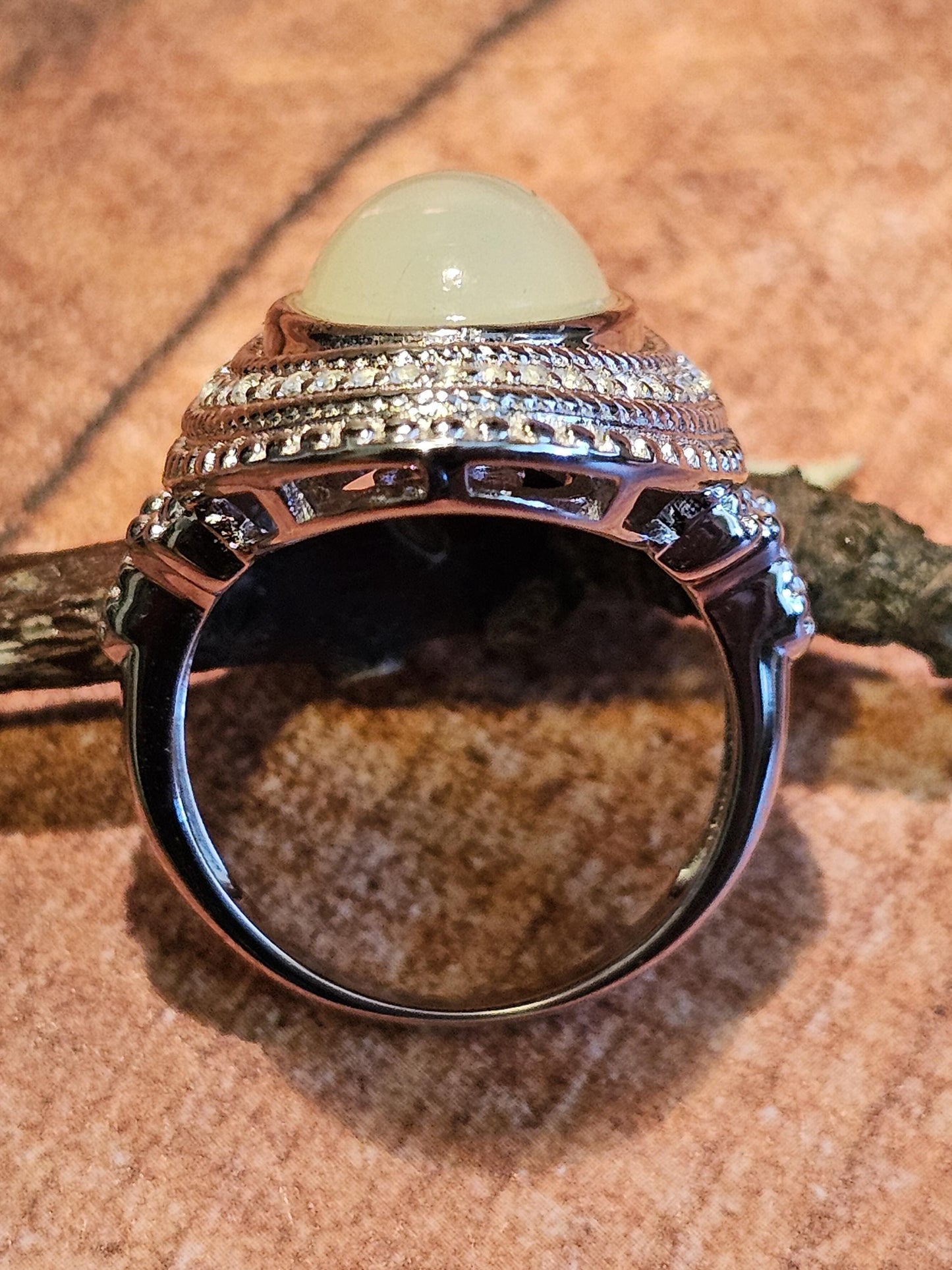 Uranium Glass Oval cut Ring vintage style size 7, new Sterling Silver with a vintage Uranium glass stone that glows under black/ UV light