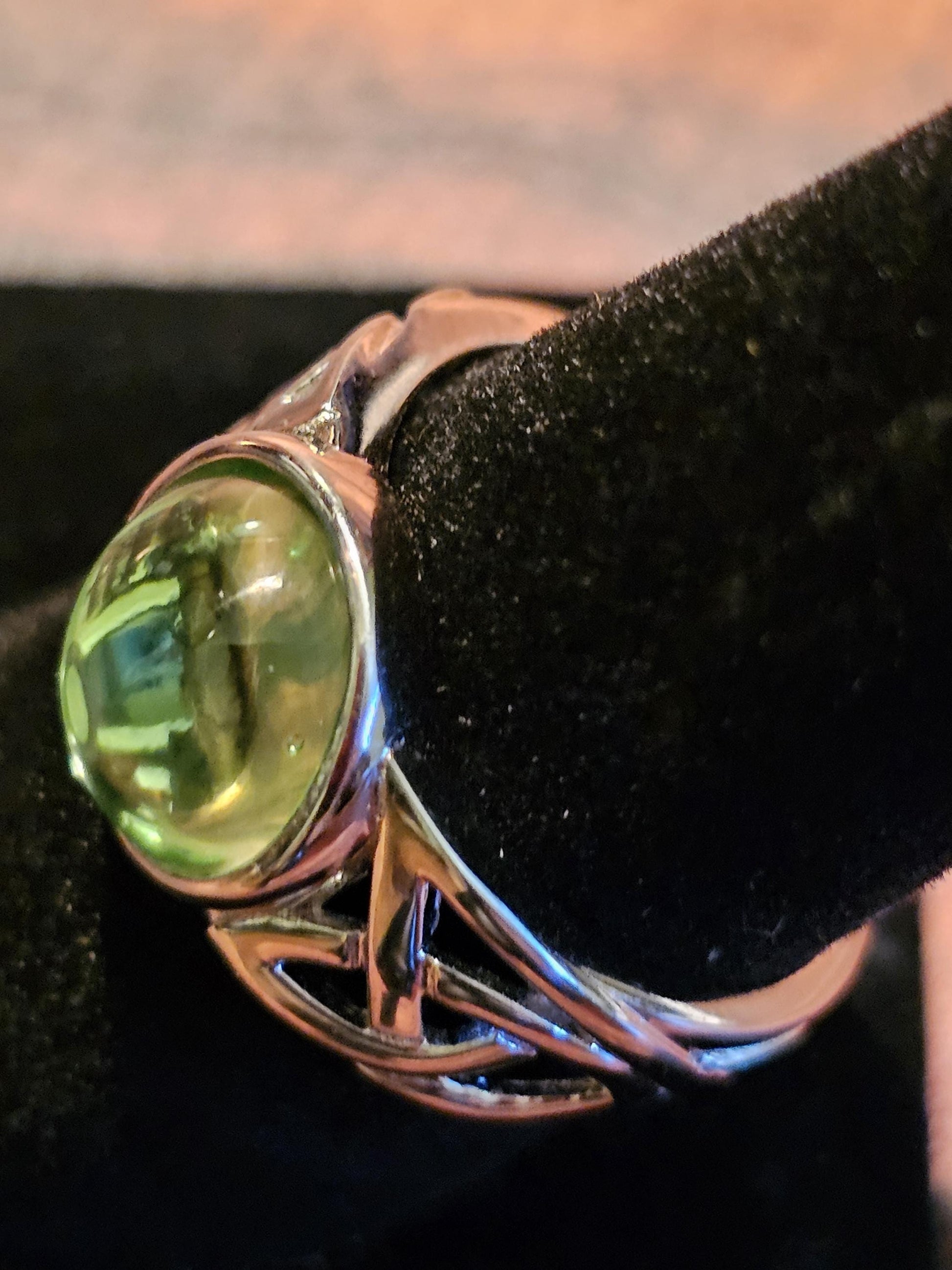 Uranium Glass Ring Celtic Knot SPECIAL ORDER for Jody New Sterling Silver with vintage Uranium glass stone that glows under black/UV light