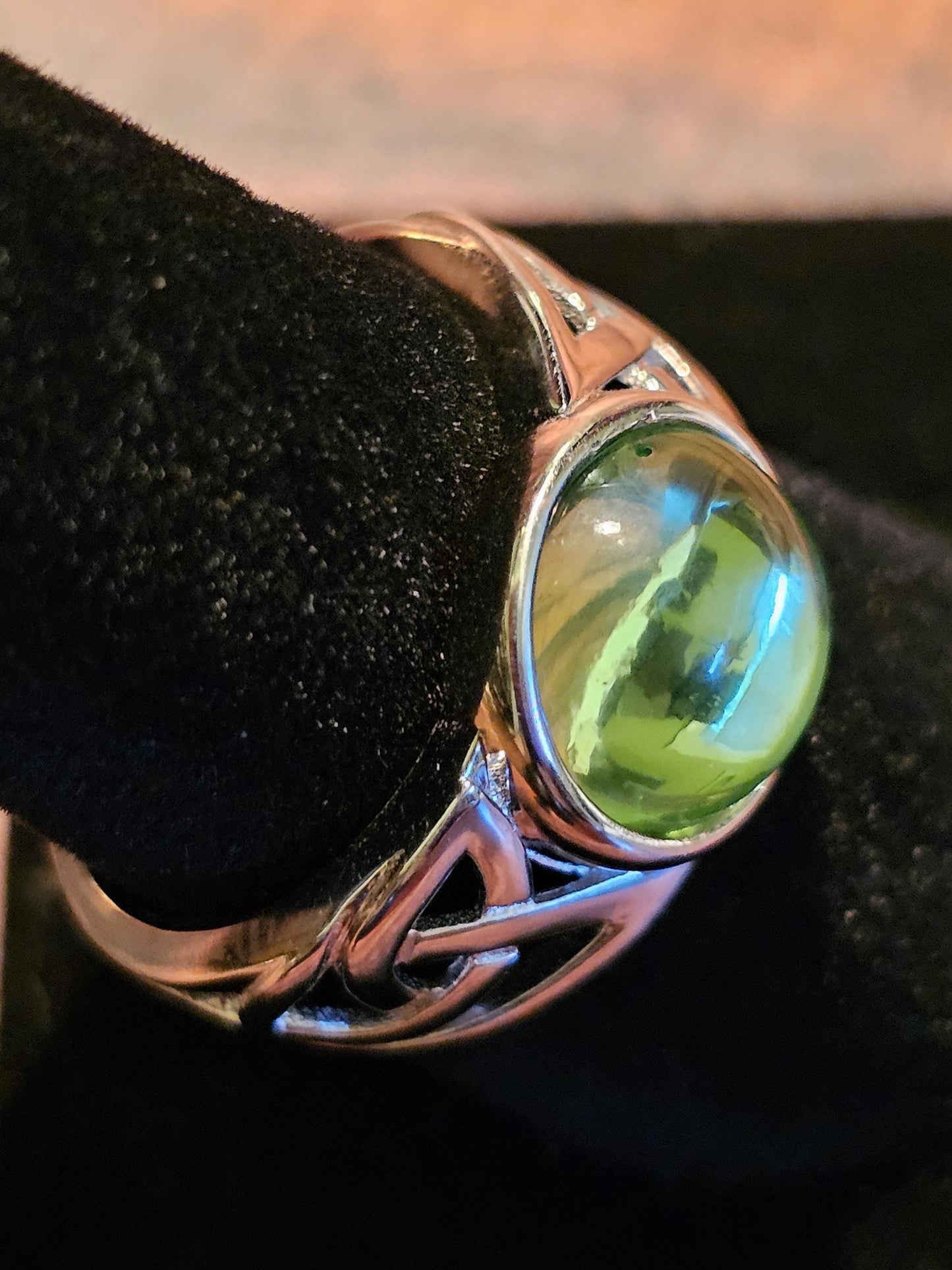 Uranium Glass Ring Celtic Knot SPECIAL ORDER for Jody New Sterling Silver with vintage Uranium glass stone that glows under black/UV light
