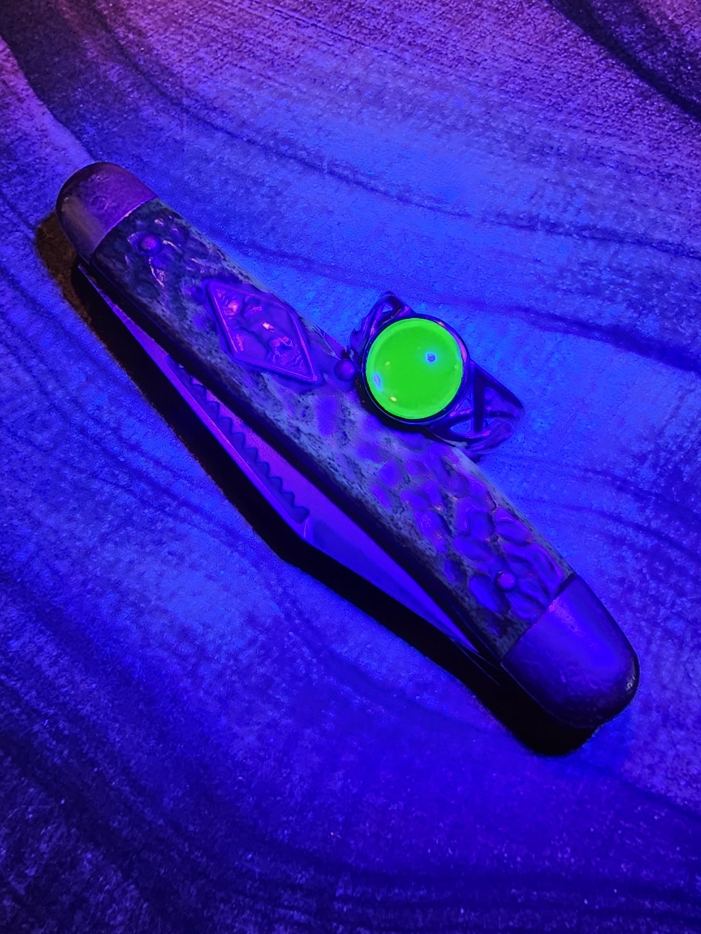 Uranium Glass Ring Celtic Knot SPECIAL ORDER for Jody New Sterling Silver with vintage Uranium glass stone that glows under black/UV light