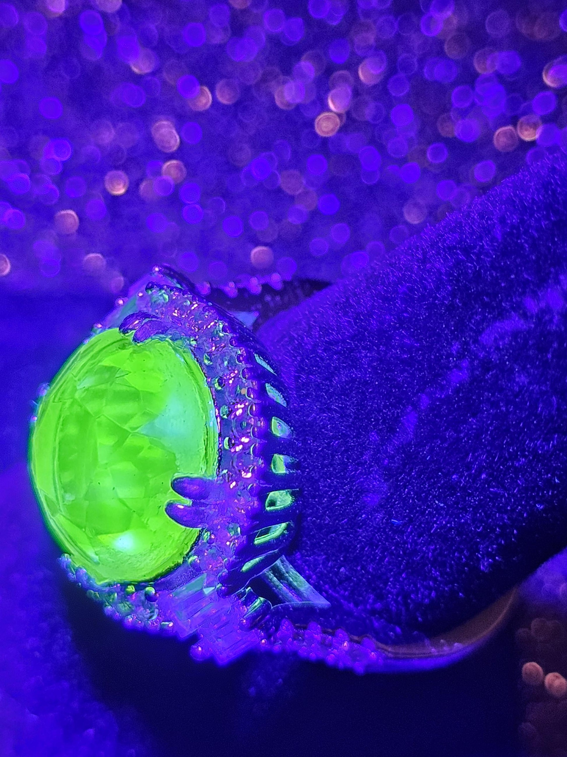Uranium Glass Round cut Ring size 7.5 New Halo style Sterling Silver with a vintage Yellow Uranium glass stone that glows under black/UV lig