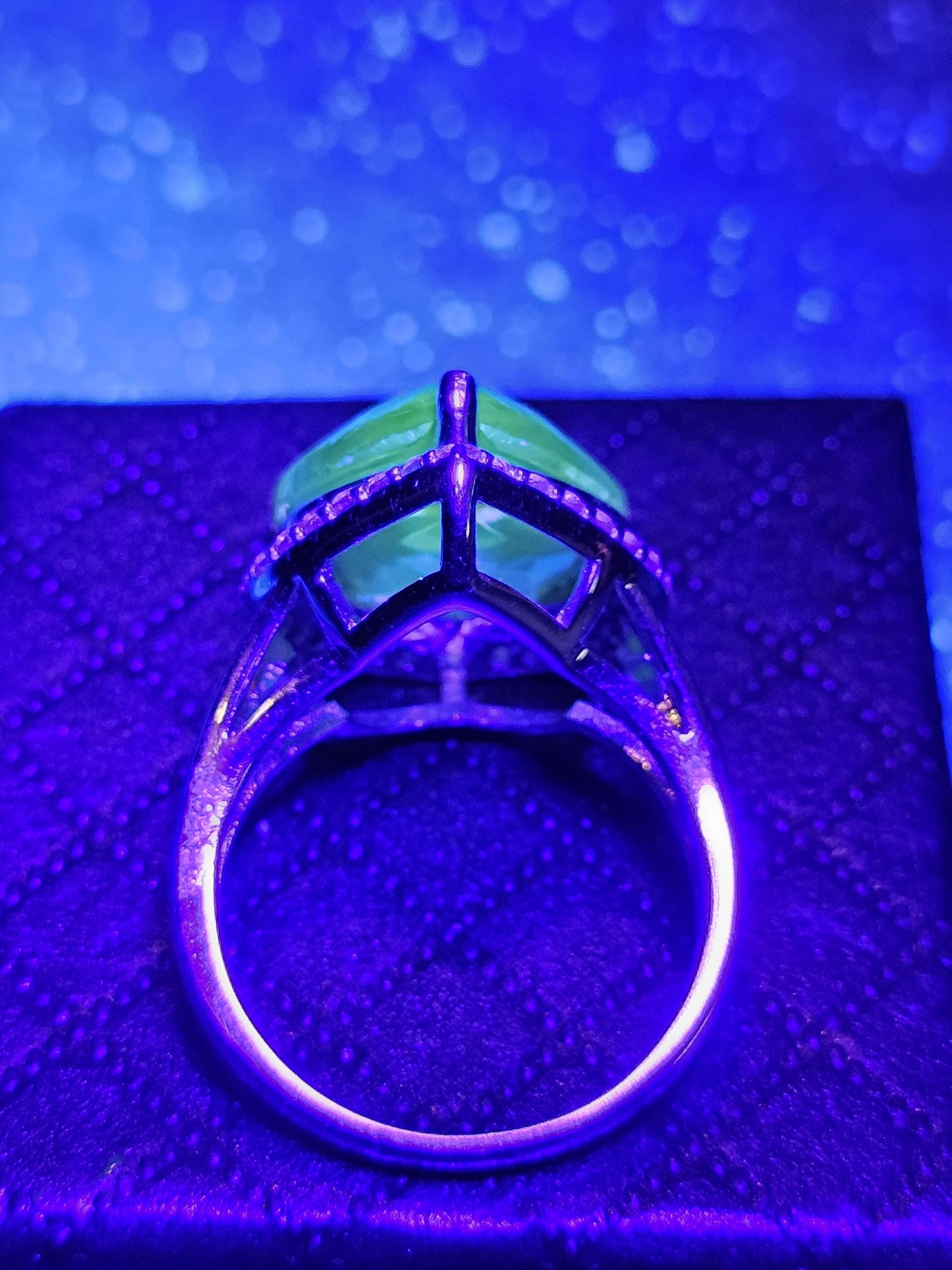 Uranium Glass Heart cut Ring size 7. New Sterling Silver with a vintage 15 mm Yellow Uranium glass stone that glows under black/UV light