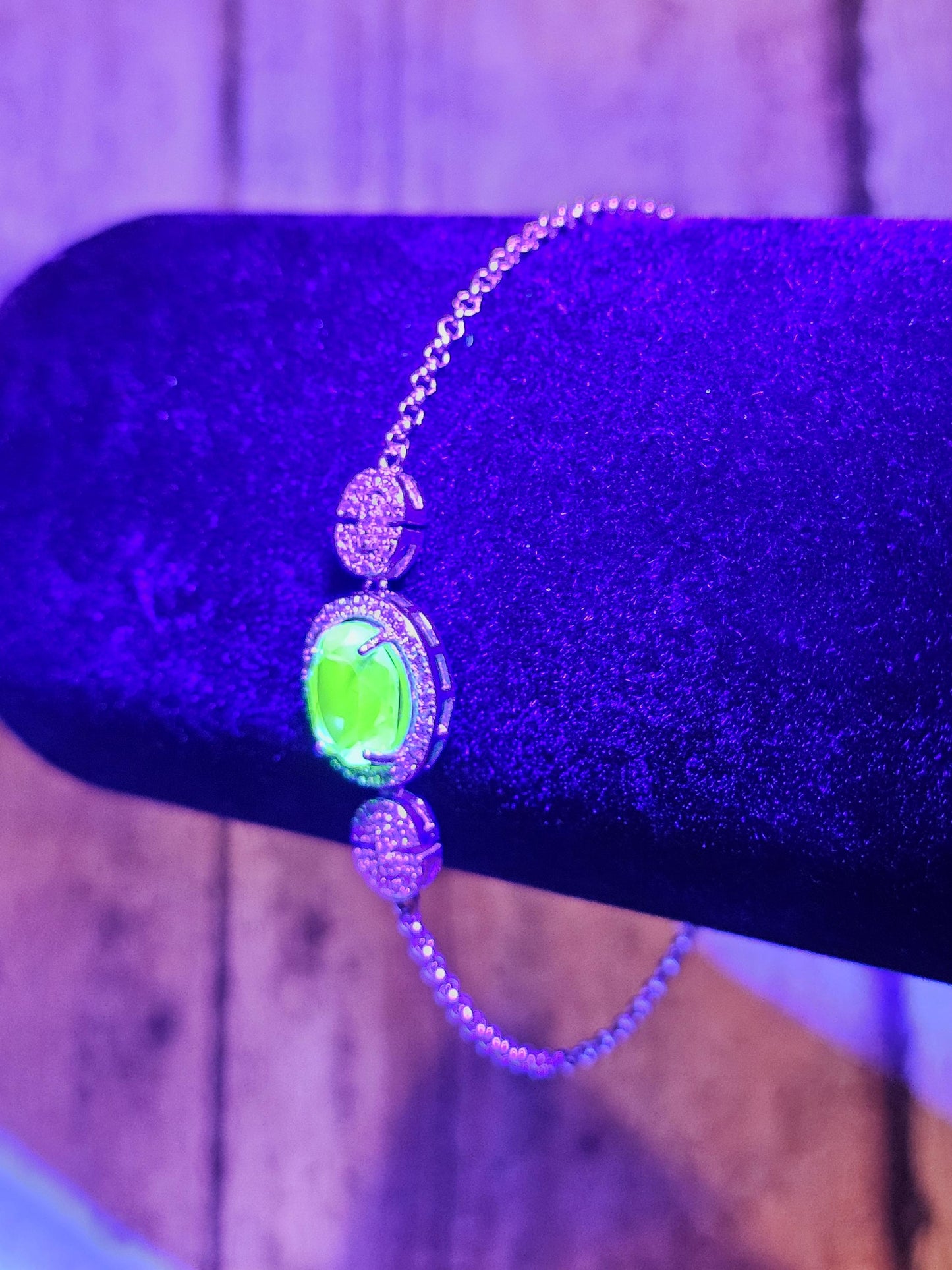Uranium Glass Bracelet new Sterling Silver containing a vintage 10x8 mm Uranium glass Oval cut stone that glows under black / UV light