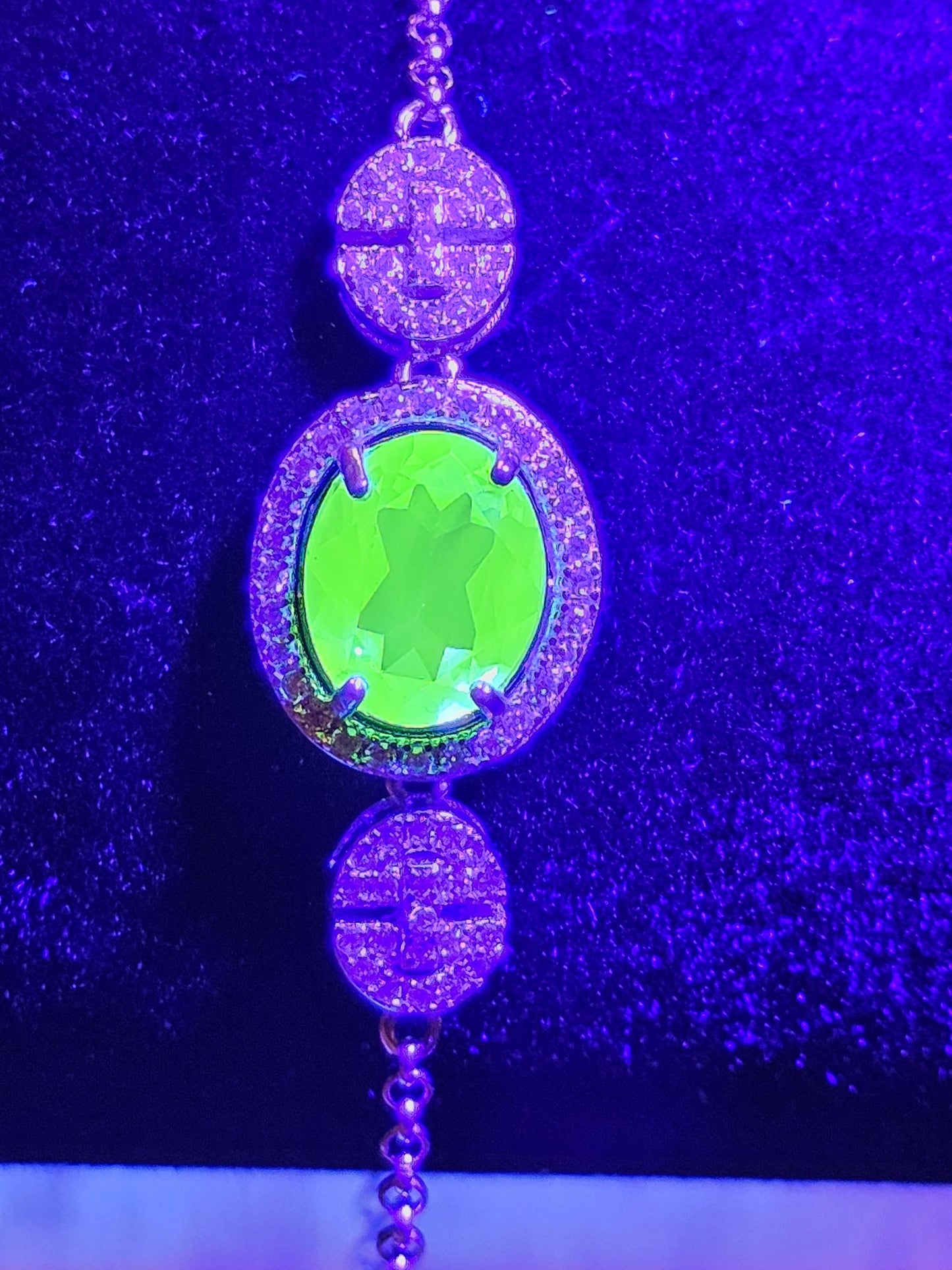 Uranium Glass Bracelet new Sterling Silver containing a vintage 10x8 mm Uranium glass Oval cut stone that glows under black / UV light