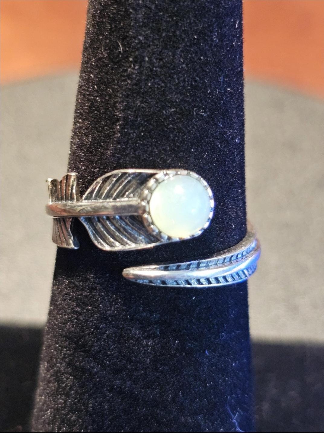 Uranium Glass Adjustable Ring new Sterling Silver Round cut 5 mm opal colored vintage Uranium glass stones glows under black / UV light