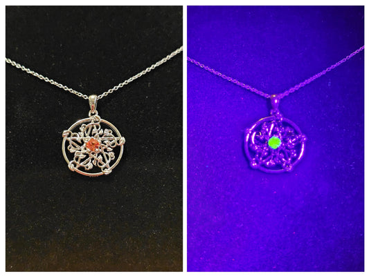 Uranium Glass Pendant w/ necklace stylish new Sterling Silver setting with vintage Pink Uranium glass stone that glows under black/UV light