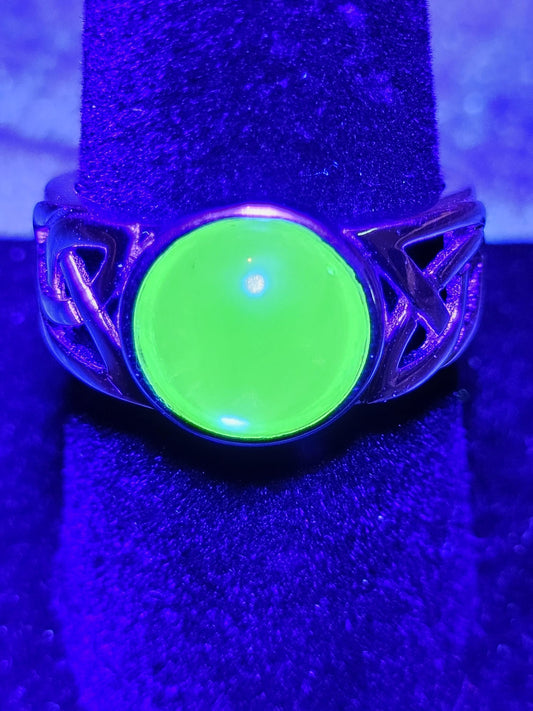 Uranium Glass Ring Celtic Knot SPECIAL ORDER for Jody New Sterling Silver with vintage Uranium glass stone that glows under black/UV light