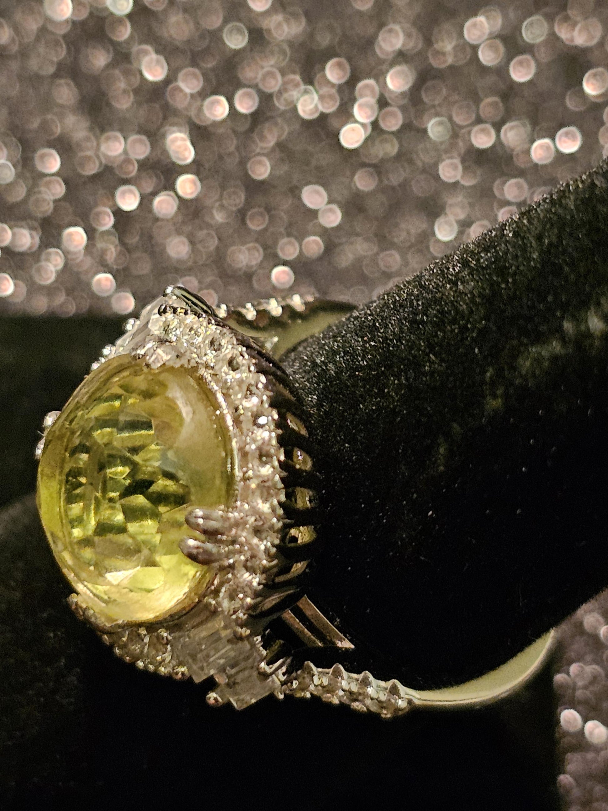 Uranium Glass Round cut Ring size 7.5 New Halo style Sterling Silver with a vintage Yellow Uranium glass stone that glows under black/UV lig