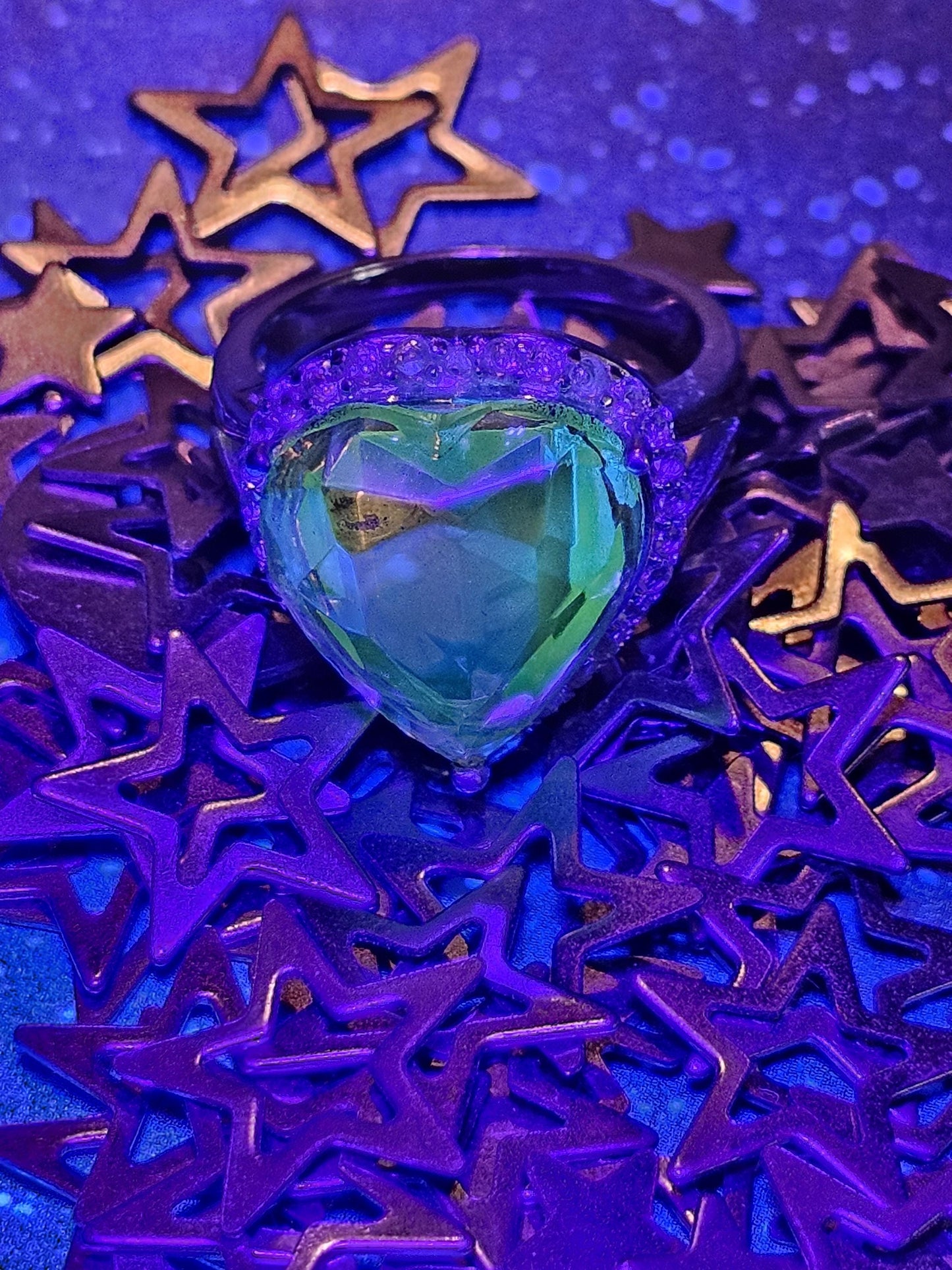 Uranium Glass Heart cut Ring size 7. New Sterling Silver with a vintage 15 mm Yellow Uranium glass stone that glows under black/UV light