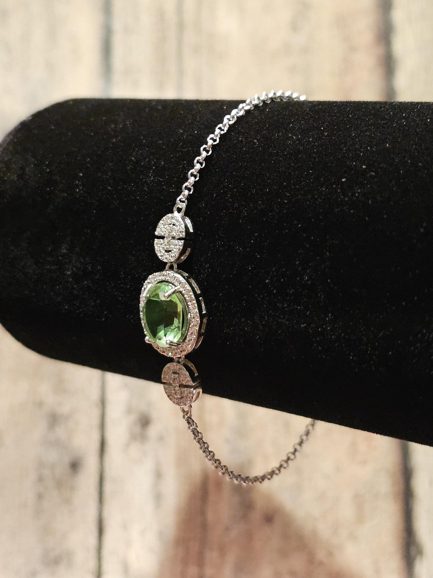 Uranium Glass Bracelet new Sterling Silver containing a vintage 10x8 mm Uranium glass Oval cut stone that glows under black / UV light
