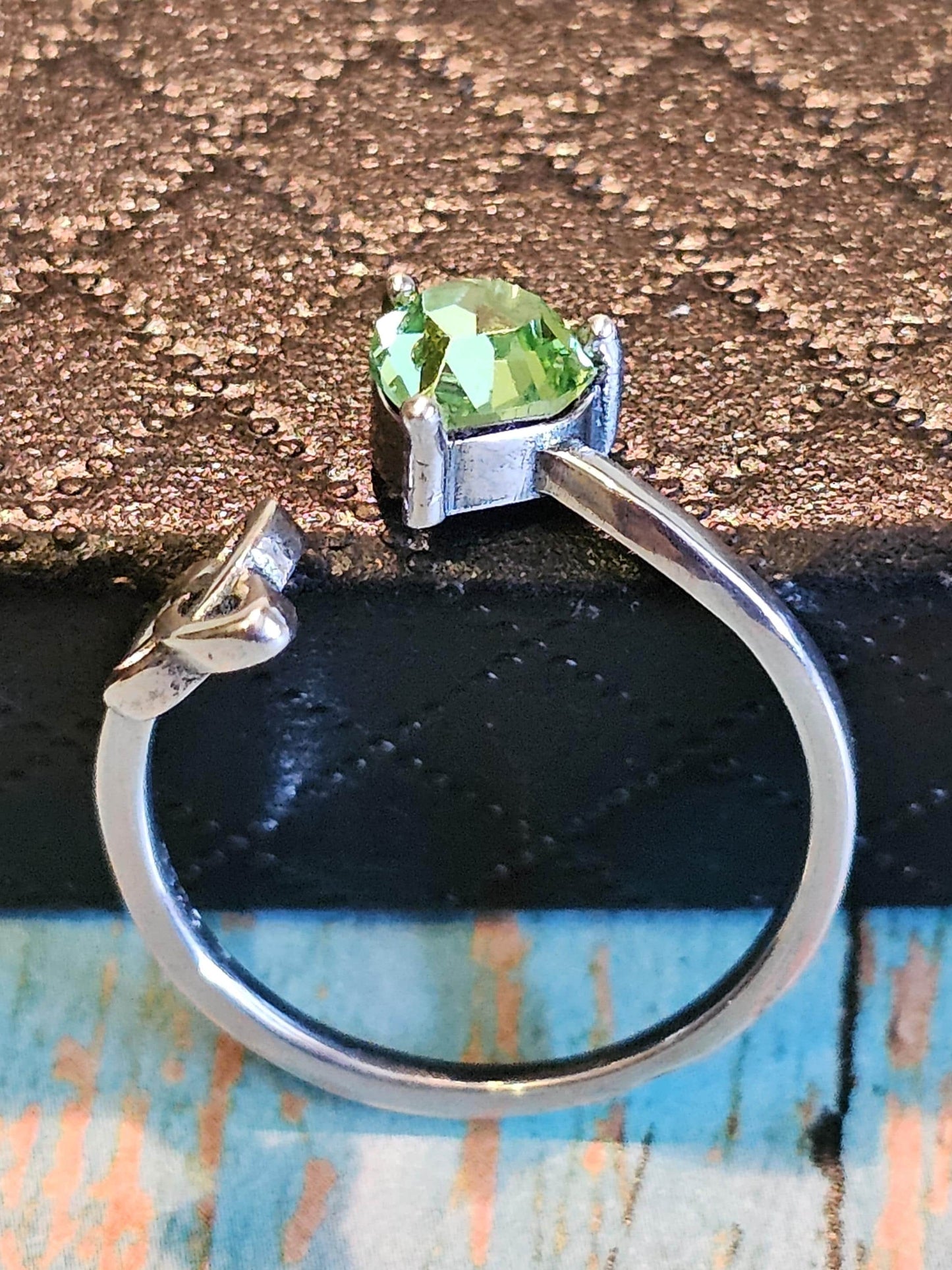 Uranium Glass Heart cut Ring adjustable size Celtic new Sterling Silver with a vintage Uranium glass stone that glows under black  UV light