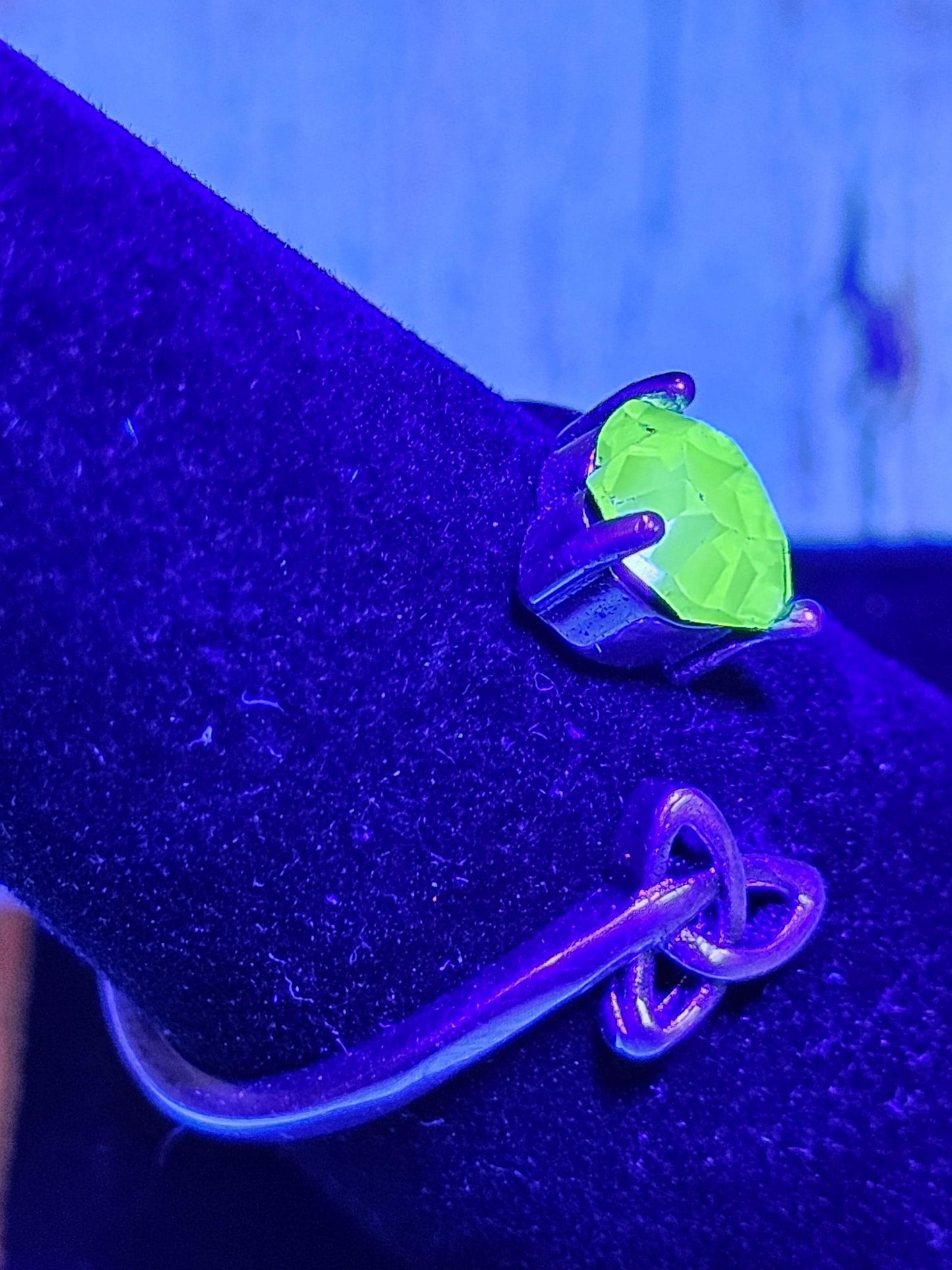 Uranium Glass Heart cut Ring adjustable size Celtic new Sterling Silver with a vintage Uranium glass stone that glows under black  UV light