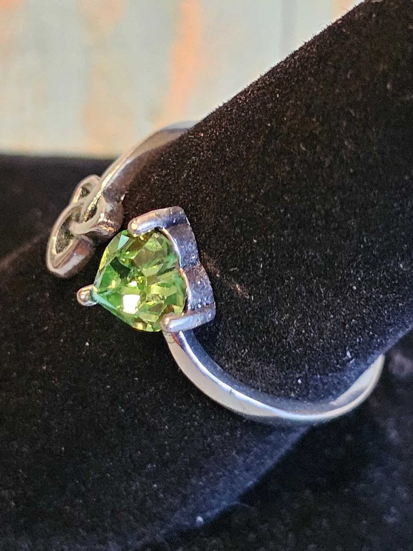Uranium Glass Heart cut Ring adjustable size Celtic new Sterling Silver with a vintage Uranium glass stone that glows under black  UV light