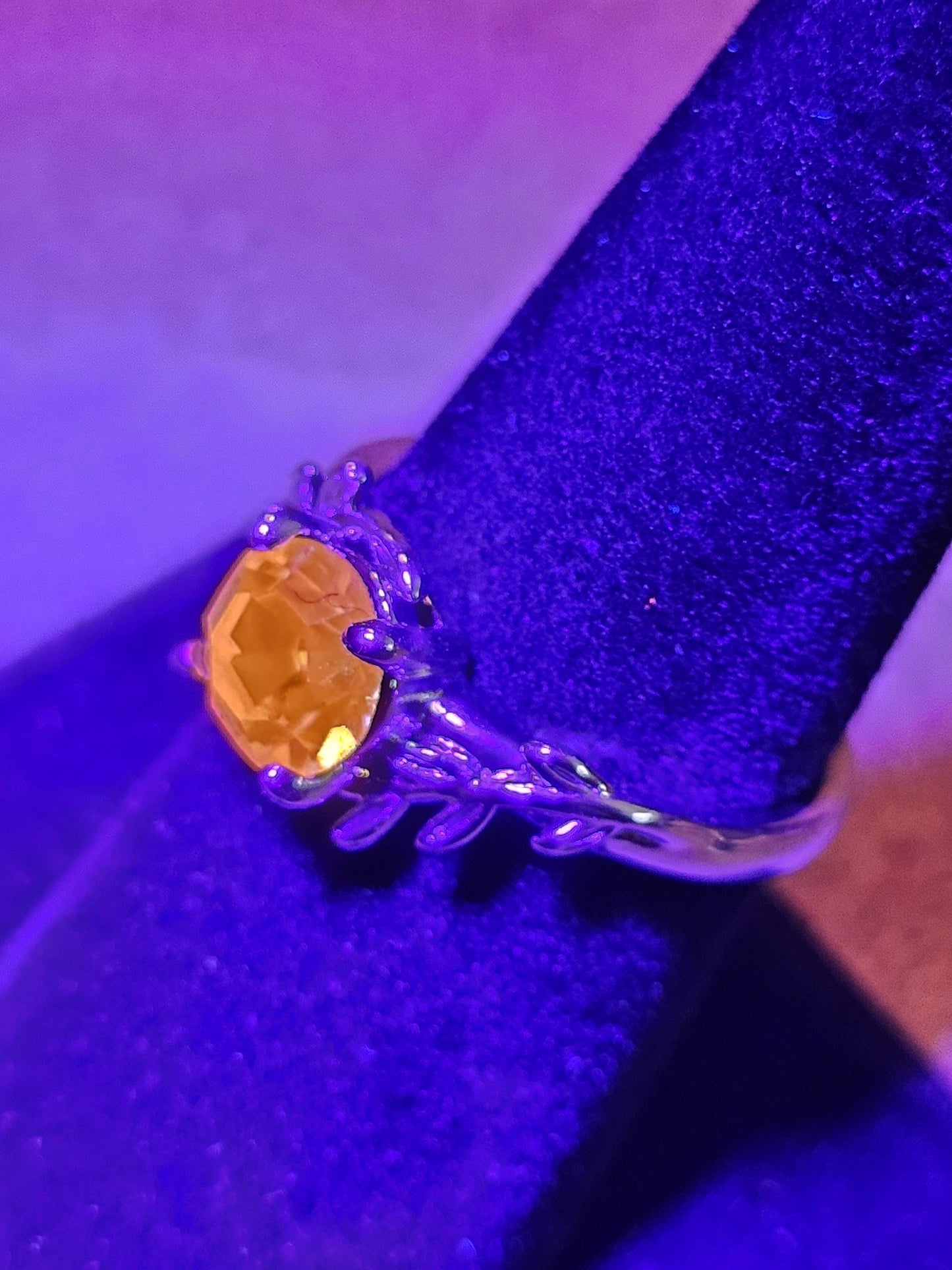 Cadmium Glass Round cut Ring size 7 new Silver plated ring with vintage 7 mm Cadmium glass stone that glows under black / UV light