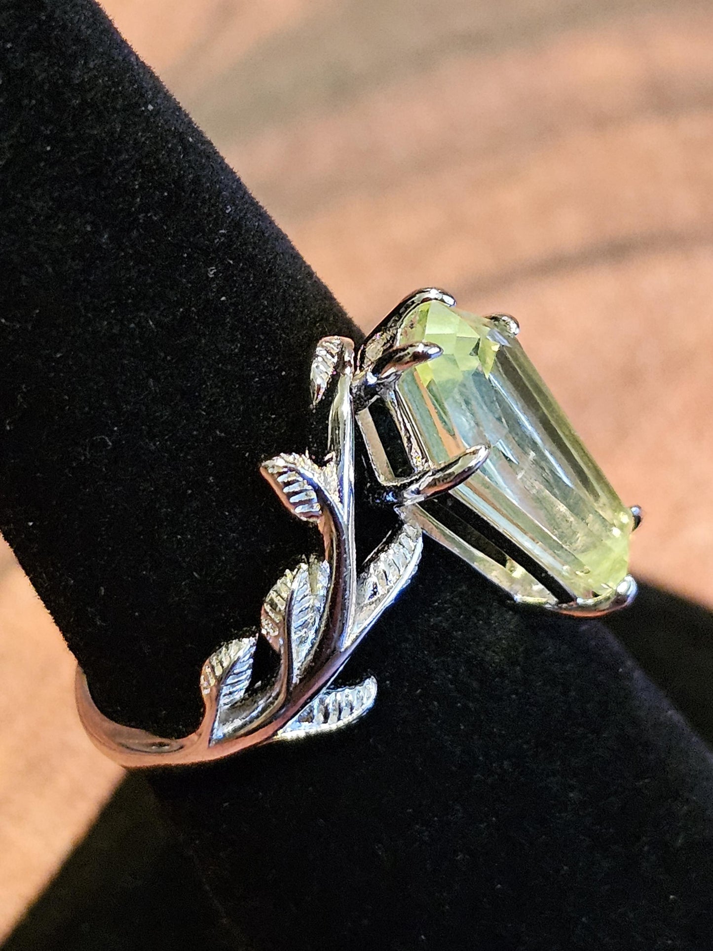Uranium Glass Coffin cut Ring size 4 through 10.5 in Sterling Silver with a cut Czech Uranium glass stone that glows under black / UV light