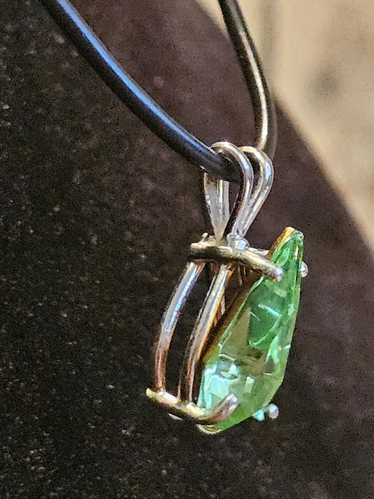 Uranium Glass Pear cut Pendant and Earrings new Sterling Silver with vintage Uranium glass 13x8 mm stones that glow under black/UV light