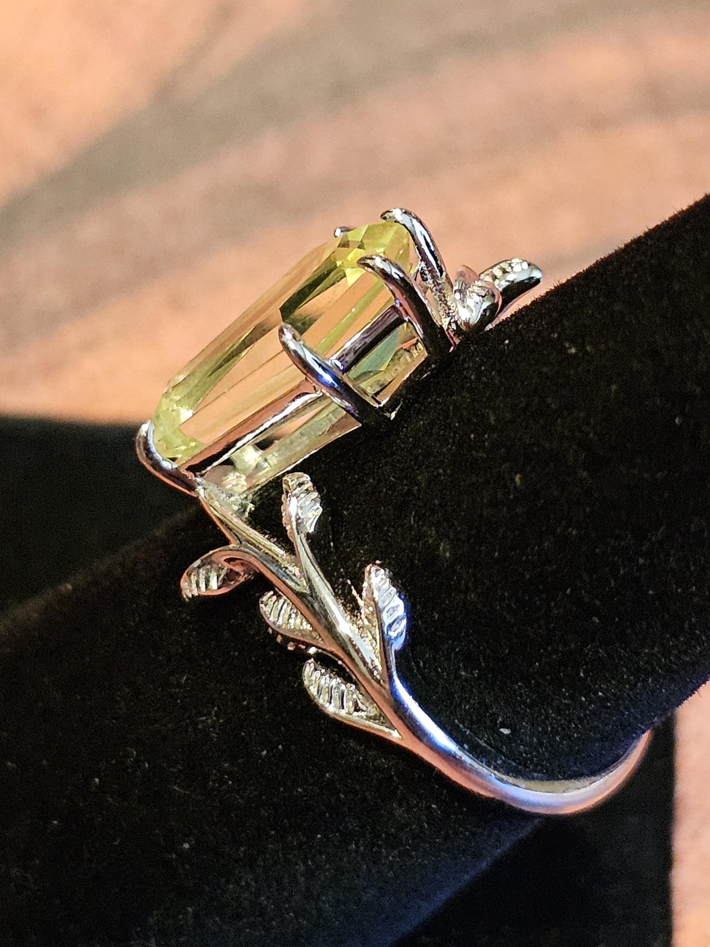 Uranium Glass Coffin cut Ring size 4 through 10.5 in Sterling Silver with a cut Czech Uranium glass stone that glows under black / UV light