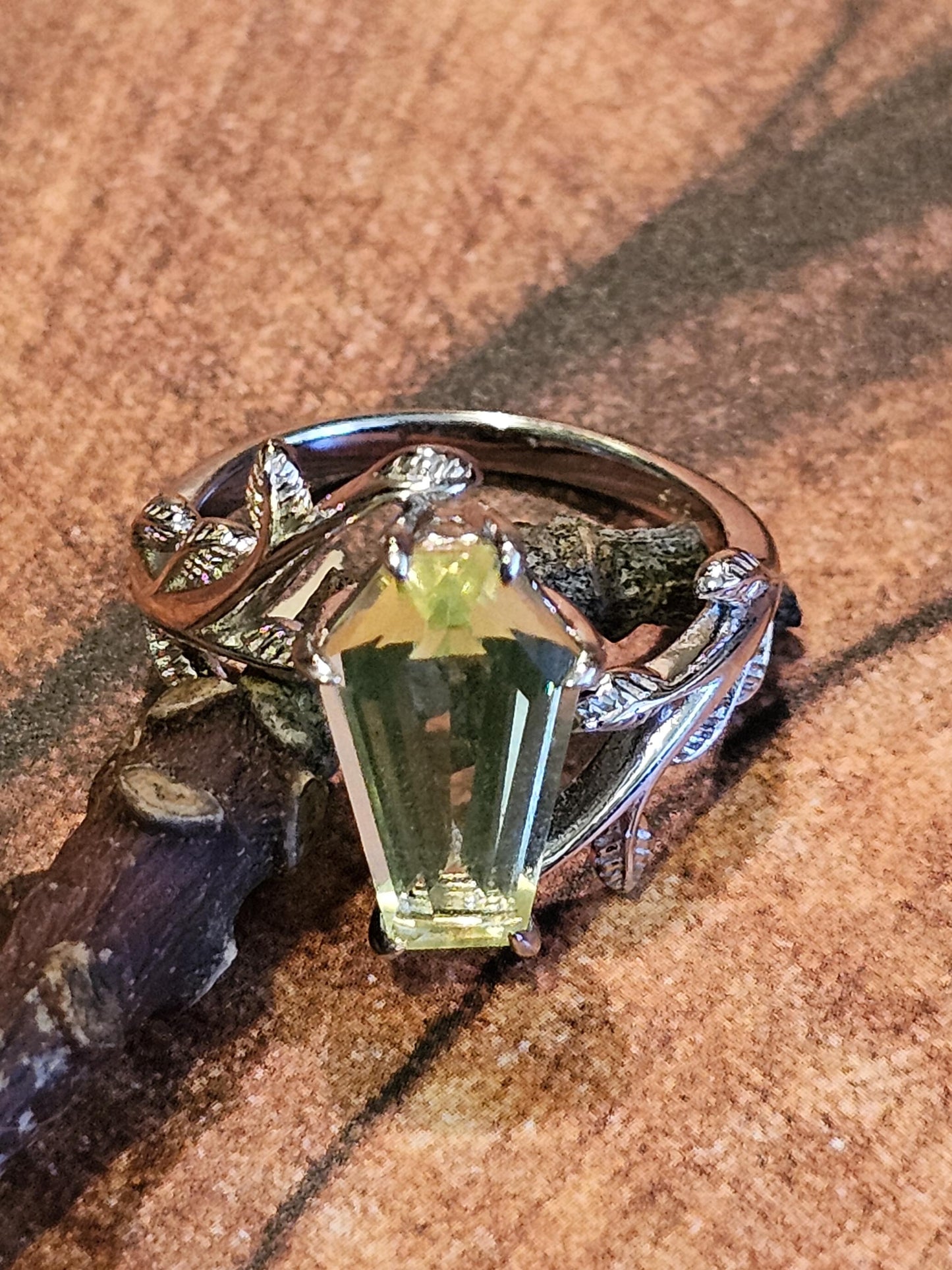 Uranium Glass Coffin cut Ring size 4 through 10.5 in Sterling Silver with a cut Czech Uranium glass stone that glows under black / UV light