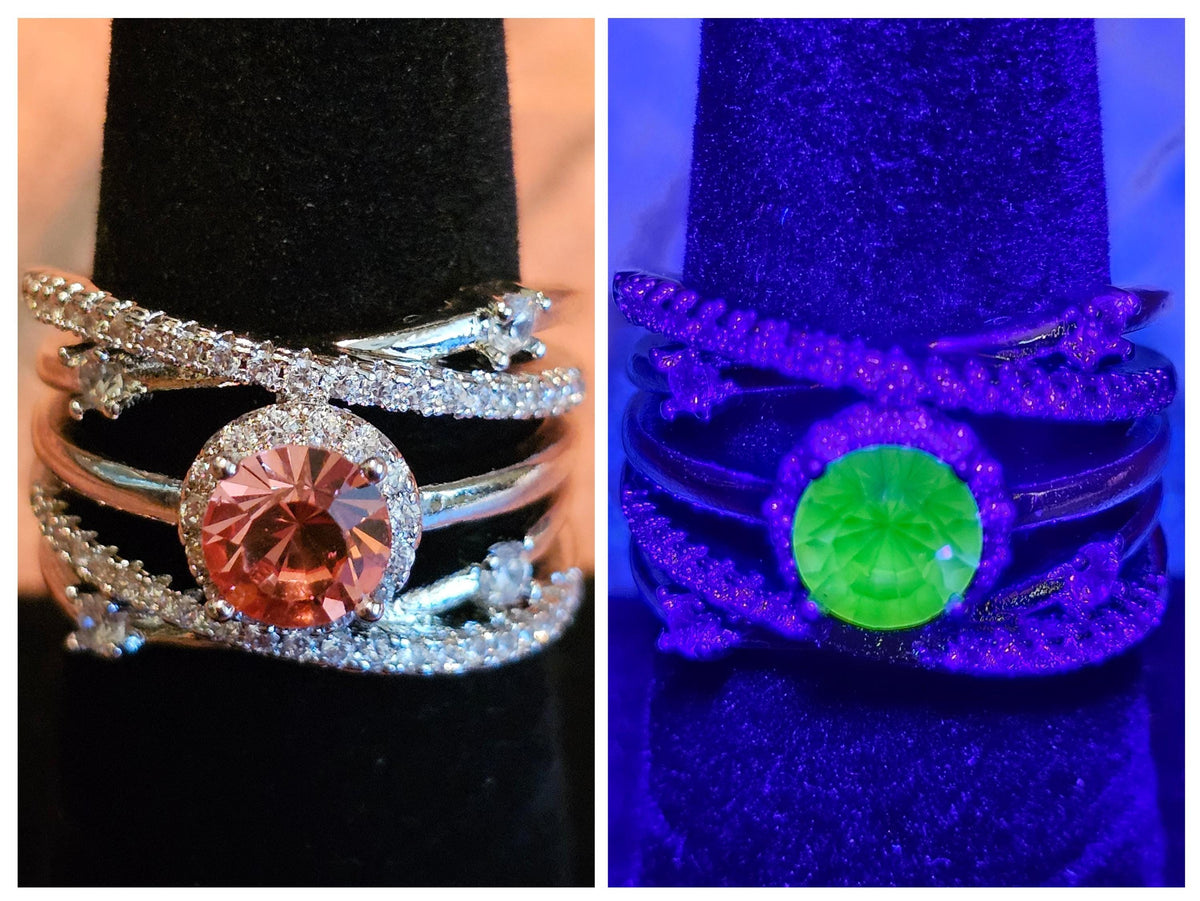Uranium Glass Round cut Ring size 5.5 Special order for Myra with a vintage Pink 6 mm Uranium glass stone that glows under black / UV light