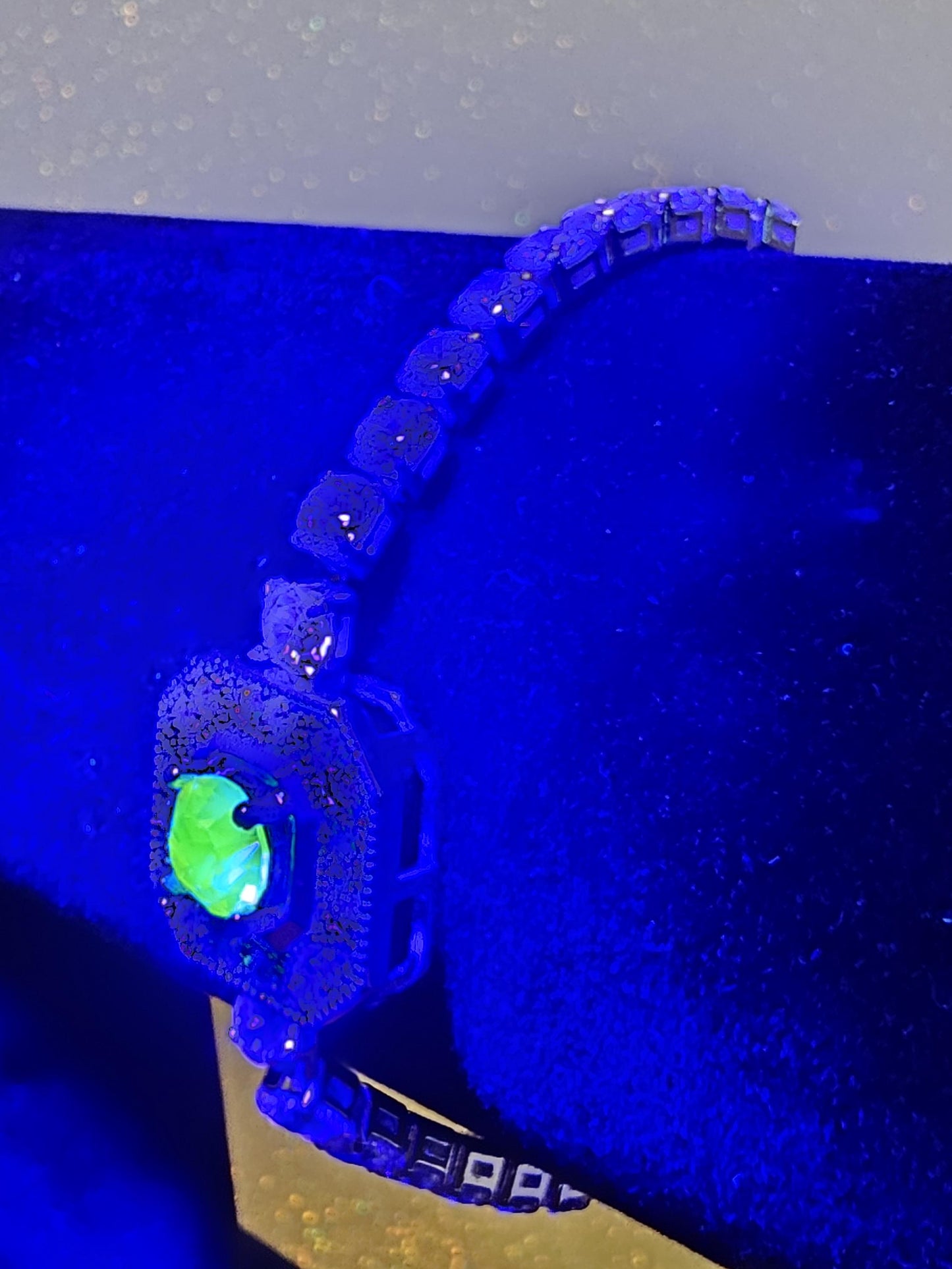 Uranium Glass Bracelet new Sterling Silver setting holding a vintage 6mm Pink Uranium glass Round cut stone that glows under black/UV light