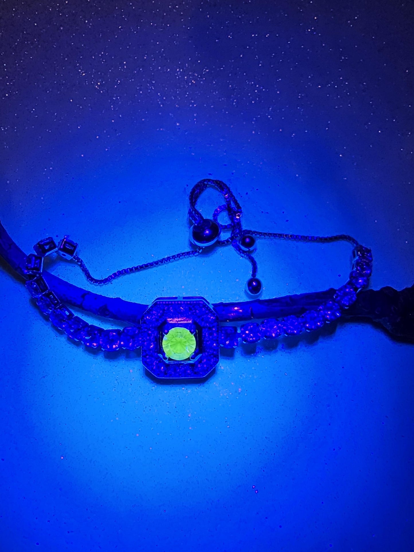 Uranium Glass Bracelet new Sterling Silver setting holding a vintage 6mm Pink Uranium glass Round cut stone that glows under black/UV light