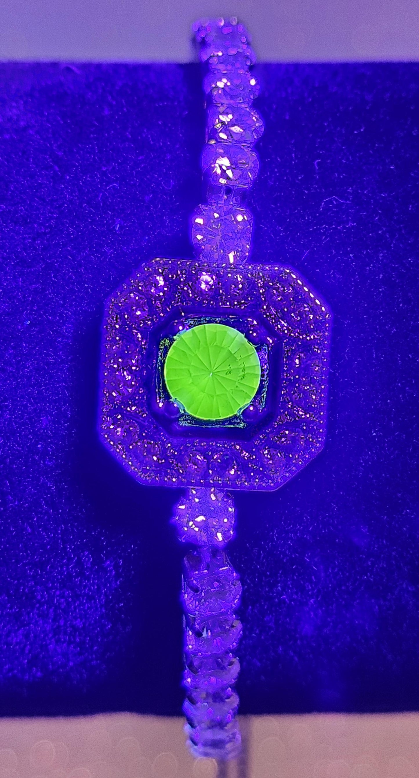Uranium Glass Bracelet new Sterling Silver setting holding a vintage 6mm Pink Uranium glass Round cut stone that glows under black/UV light