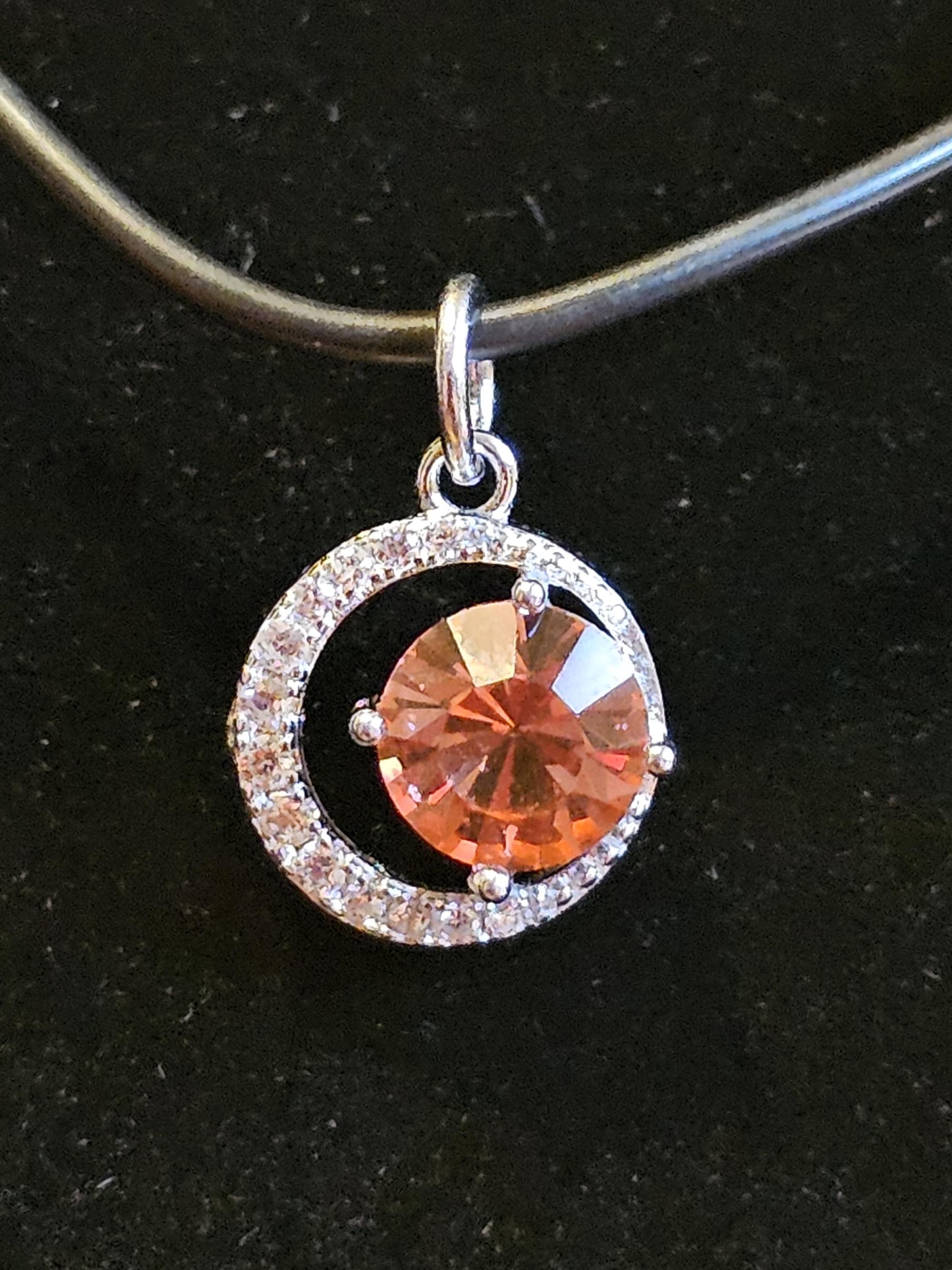 Uranium Glass Pendant vintage Pink 6 mm Round cut Uranium Glass stone in new Sterling Silver setting that glows under black / UV light