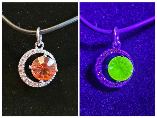 Uranium Glass Pendant vintage Pink 6 mm Round cut Uranium Glass stone in new Sterling Silver setting that glows under black / UV light