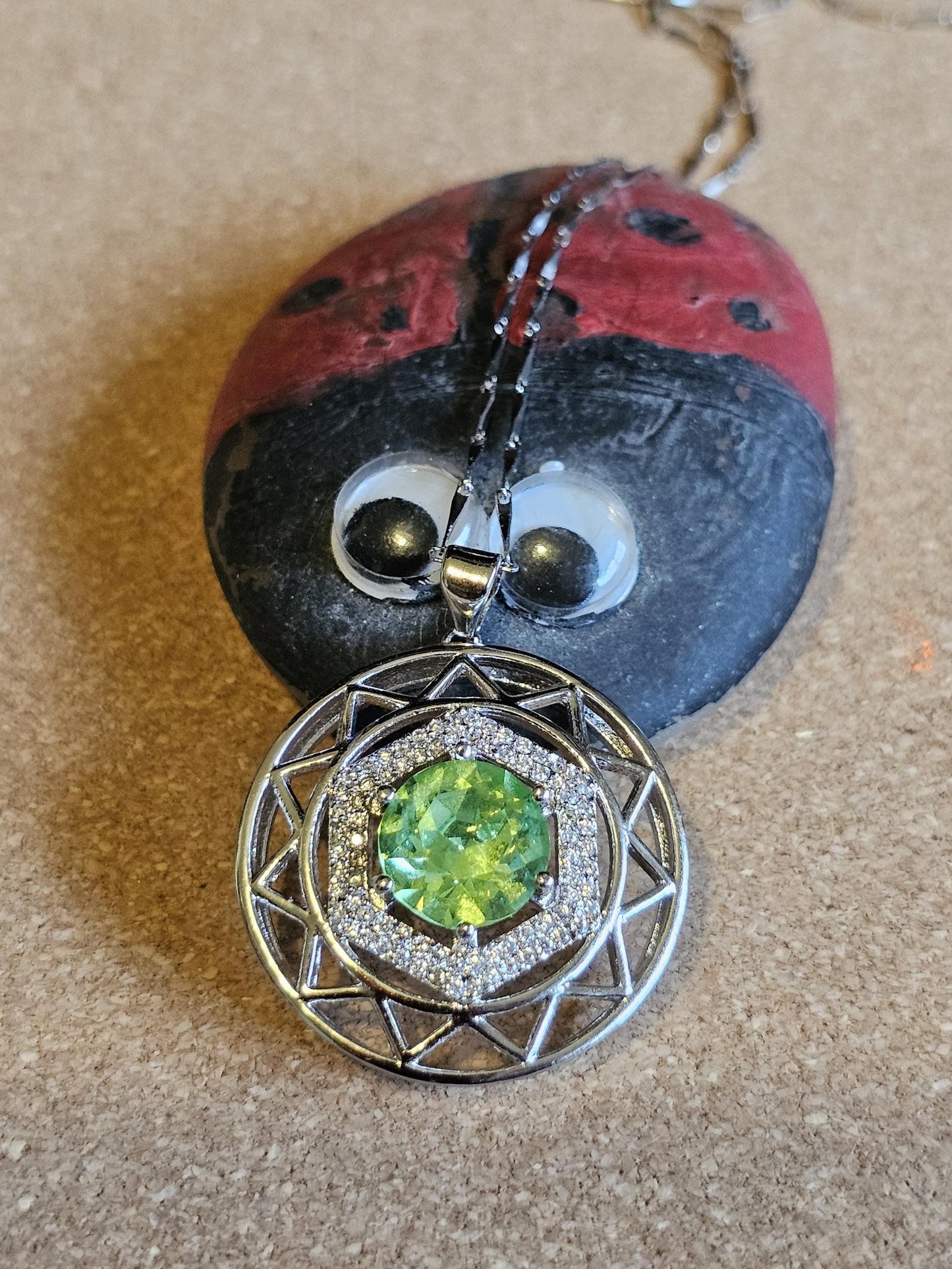 Uranium Glass Pendant w/ necklace stylish new Sterling Silver setting with vintage 10 mm Uranium glass stone that glows under black/UV light