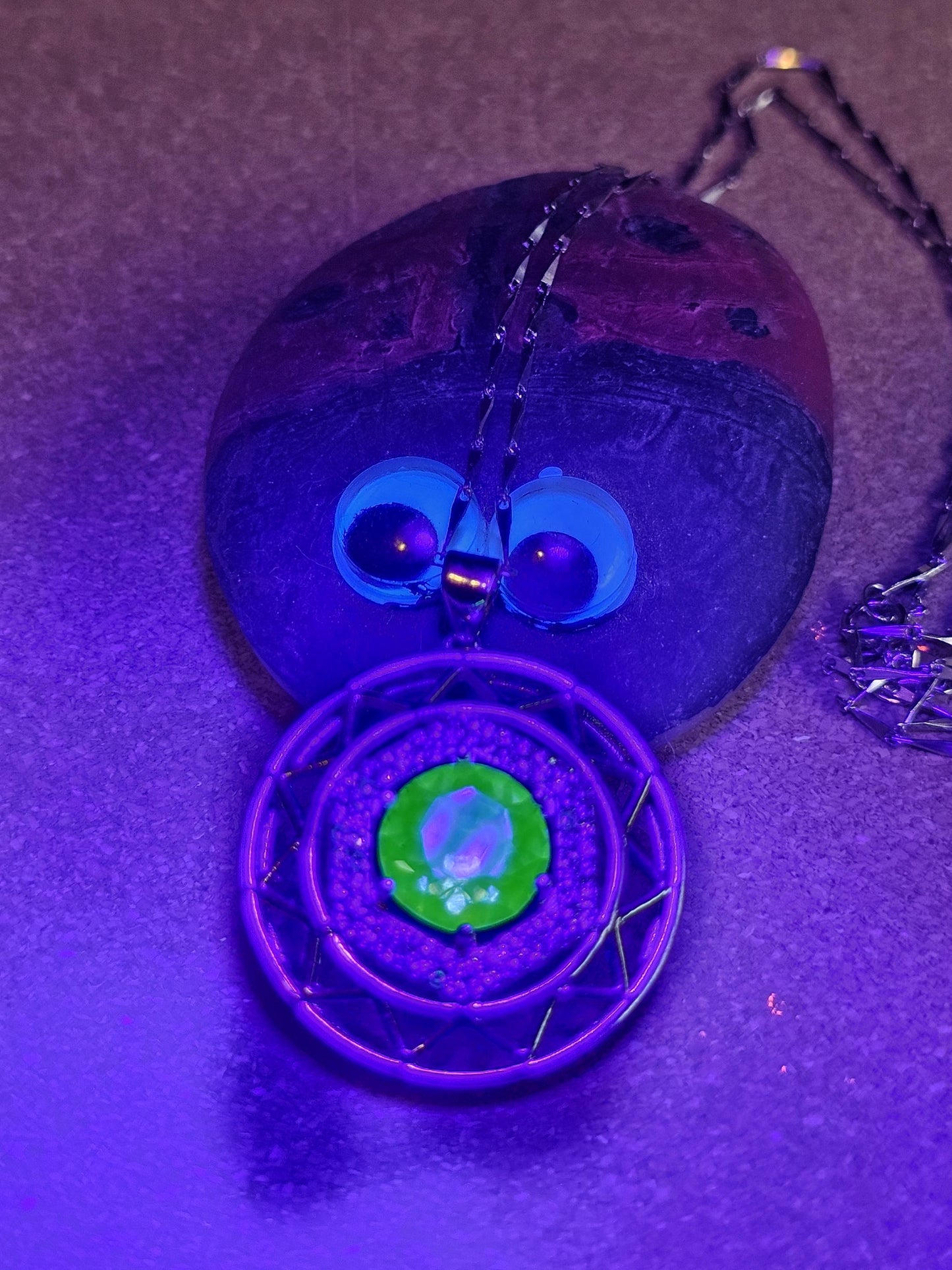 Uranium Glass Pendant w/ necklace stylish new Sterling Silver setting with vintage 10 mm Uranium glass stone that glows under black/UV light