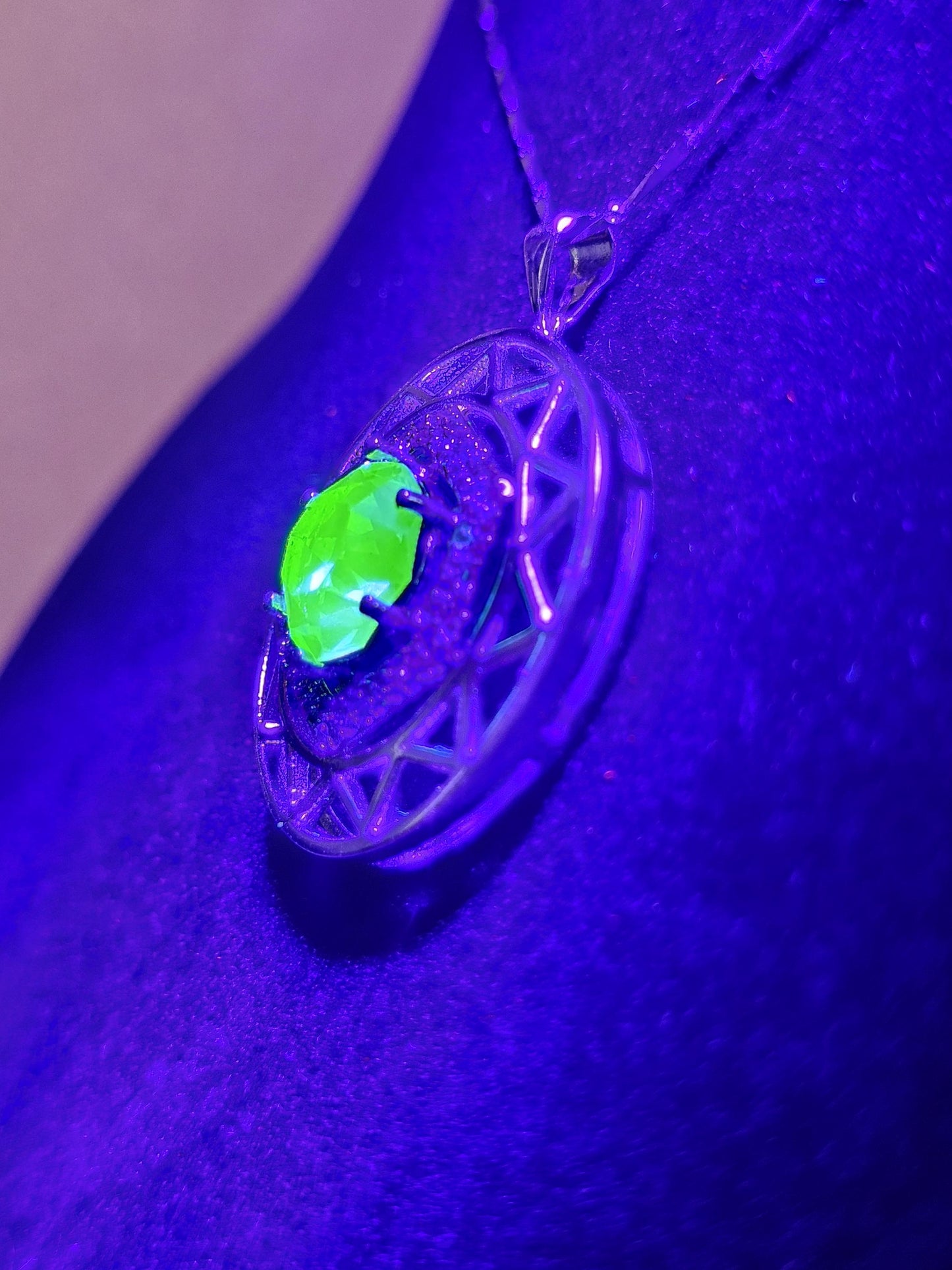 Uranium Glass Pendant w/ necklace stylish new Sterling Silver setting with vintage 10 mm Uranium glass stone that glows under black/UV light