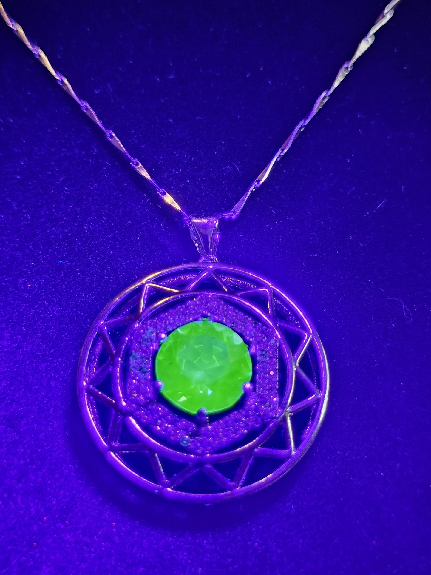 Uranium Glass Pendant w/ necklace stylish new Sterling Silver setting with vintage 10 mm Uranium glass stone that glows under black/UV light