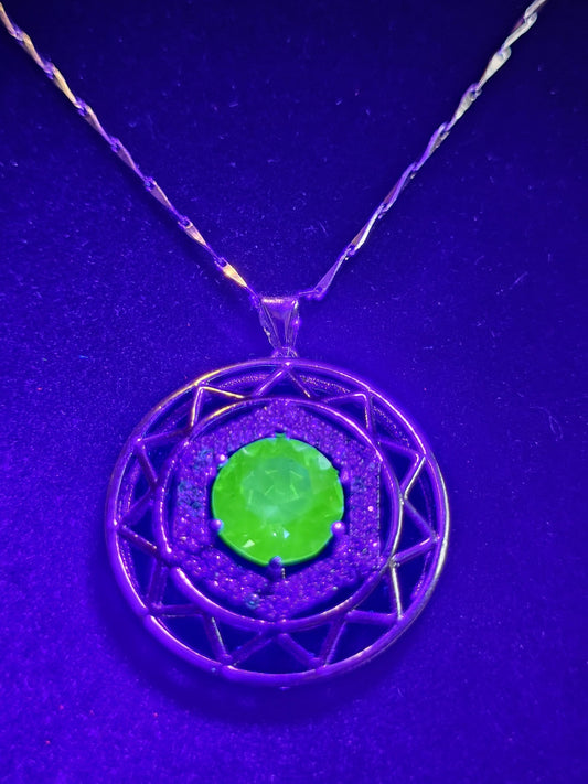 Uranium Glass Pendant w/ necklace stylish new Sterling Silver setting with vintage 10 mm Uranium glass stone that glows under black/UV light
