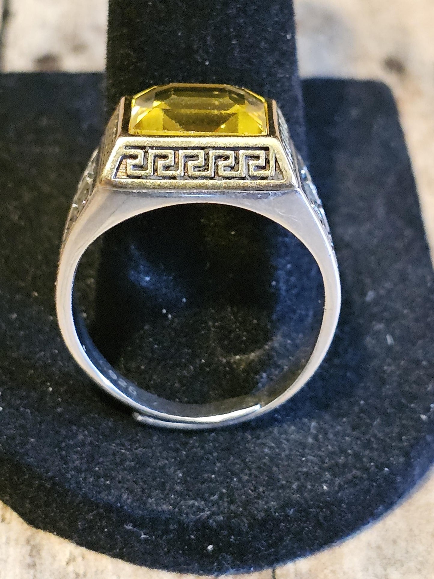 Uranium Glass Men's Ring vintage Yellow 10mm Uranium glass Square cut stone new Sterling Silver Adjustable with  glows under black/UV light