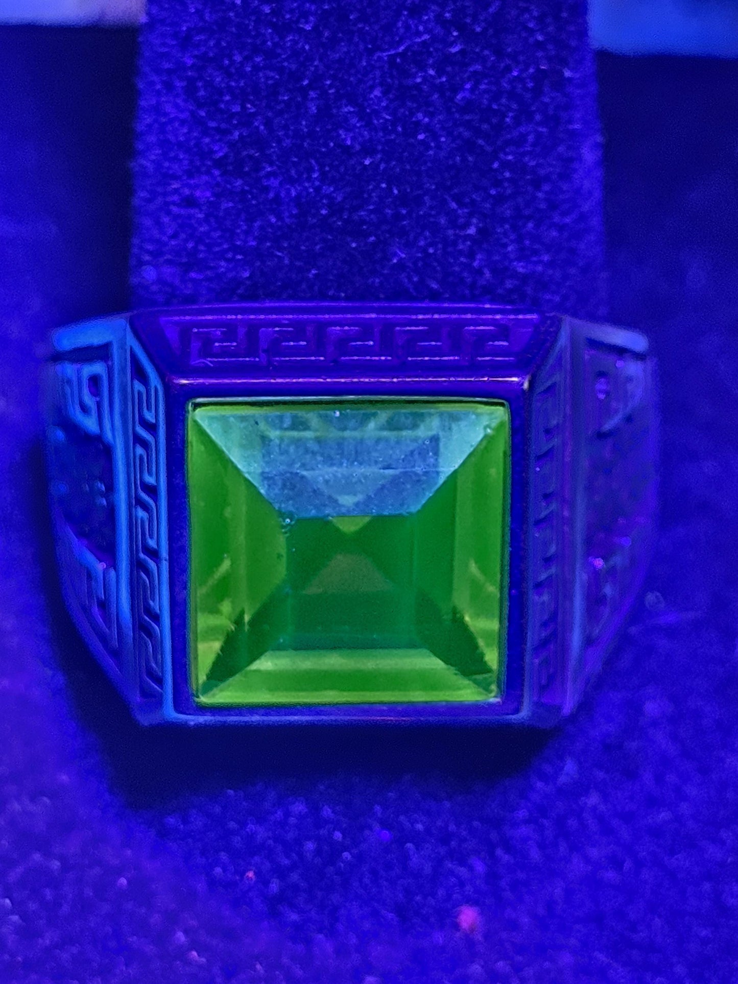 Uranium Glass Men's Ring vintage Yellow 10mm Uranium glass Square cut stone new Sterling Silver Adjustable with  glows under black/UV light