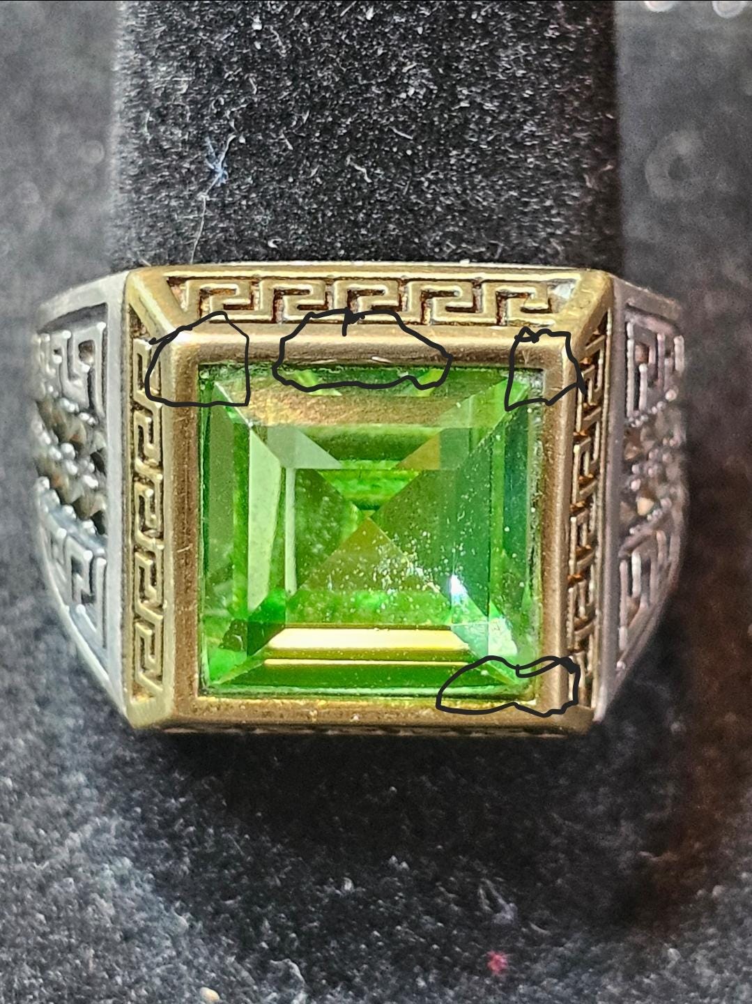 Uranium Glass Men's Ring READ DESCRIPTION new Sterling Silver Adjustable with 10x10 mm vintage Uranium glass glows under black / UV light