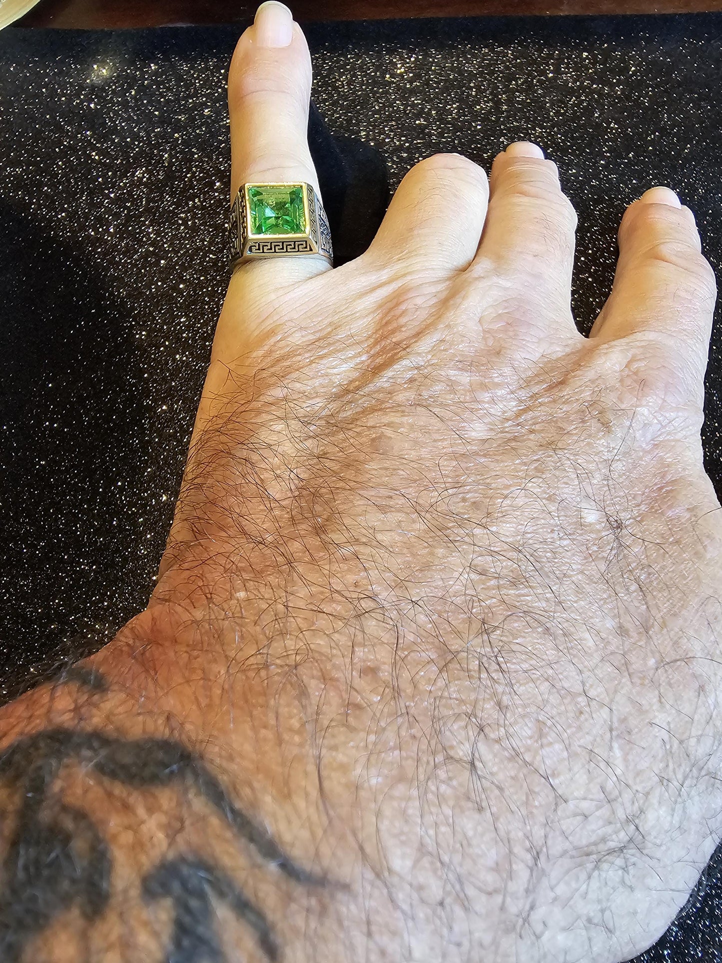 Uranium Glass Men's Ring READ DESCRIPTION new Sterling Silver Adjustable with 10x10 mm vintage Uranium glass glows under black / UV light