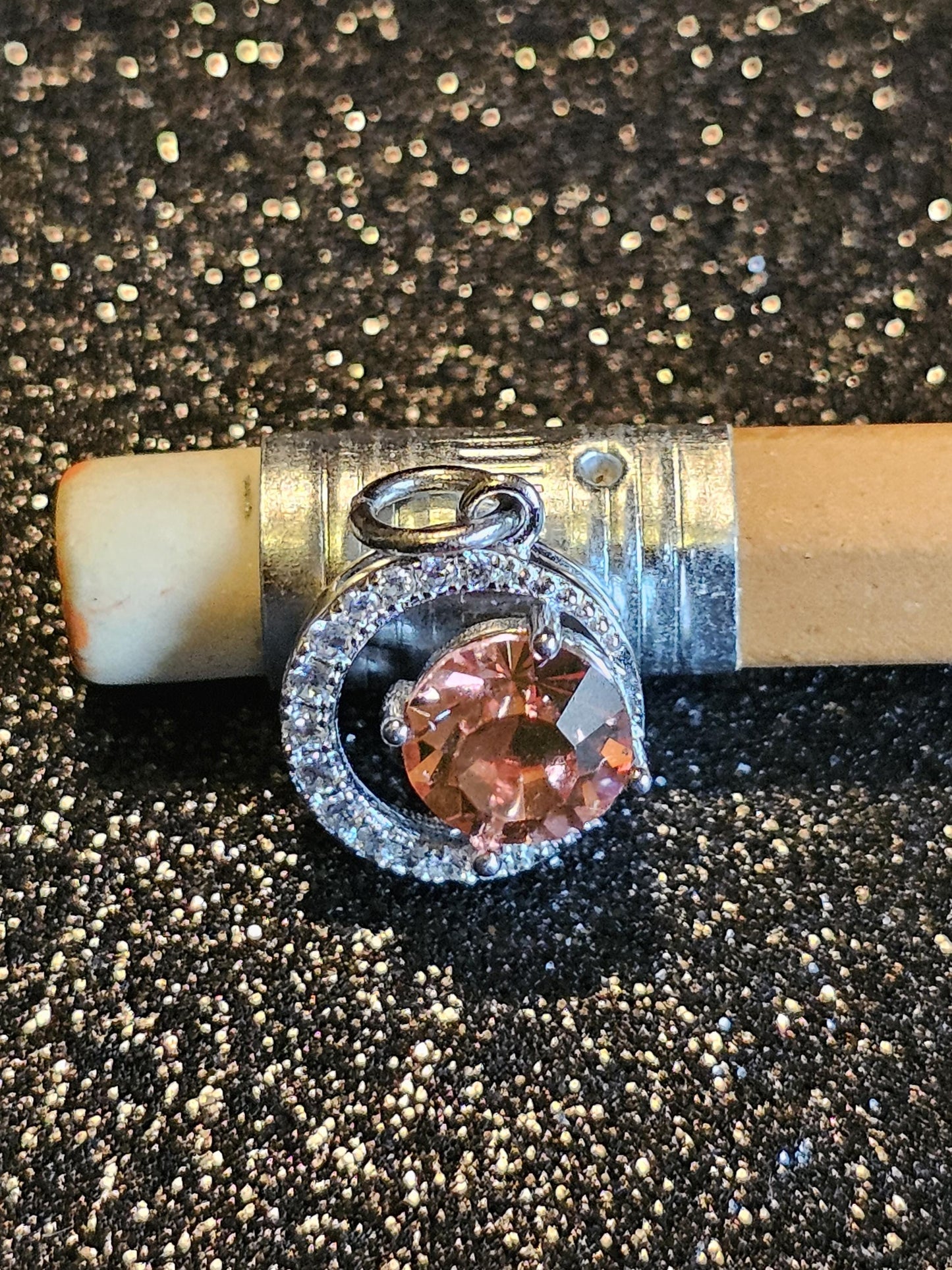 Uranium Glass Pendant vintage Pink 6 mm Round cut Uranium Glass stone in new Sterling Silver setting that glows under black / UV light