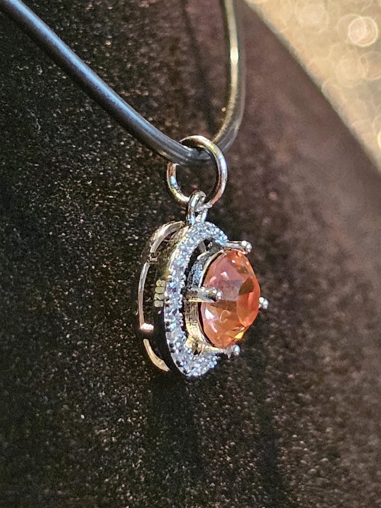 Uranium Glass Pendant vintage Pink 6 mm Round cut Uranium Glass stone in new Sterling Silver setting that glows under black / UV light