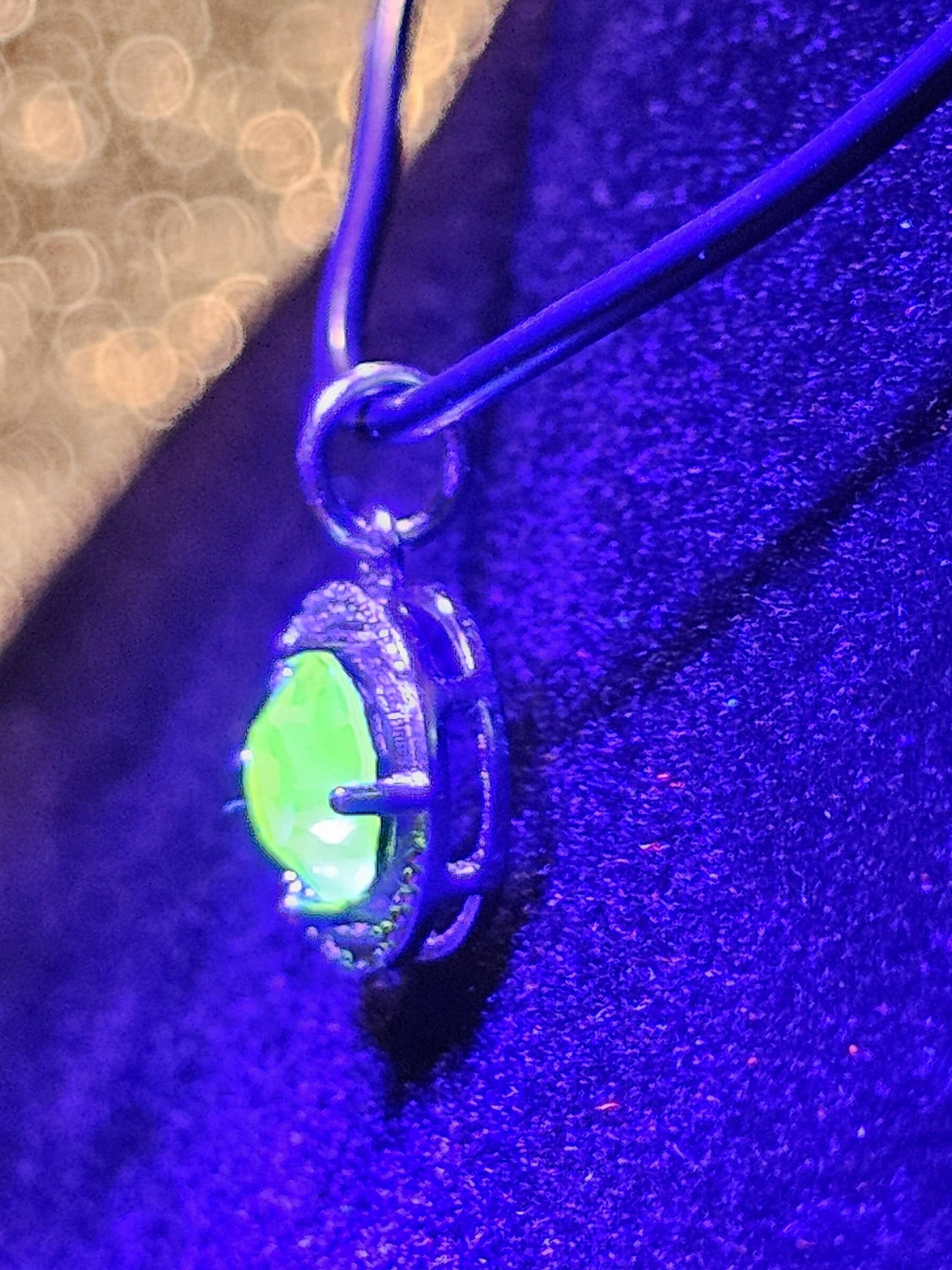 Uranium Glass Pendant vintage Pink 6 mm Round cut Uranium Glass stone in new Sterling Silver setting that glows under black / UV light
