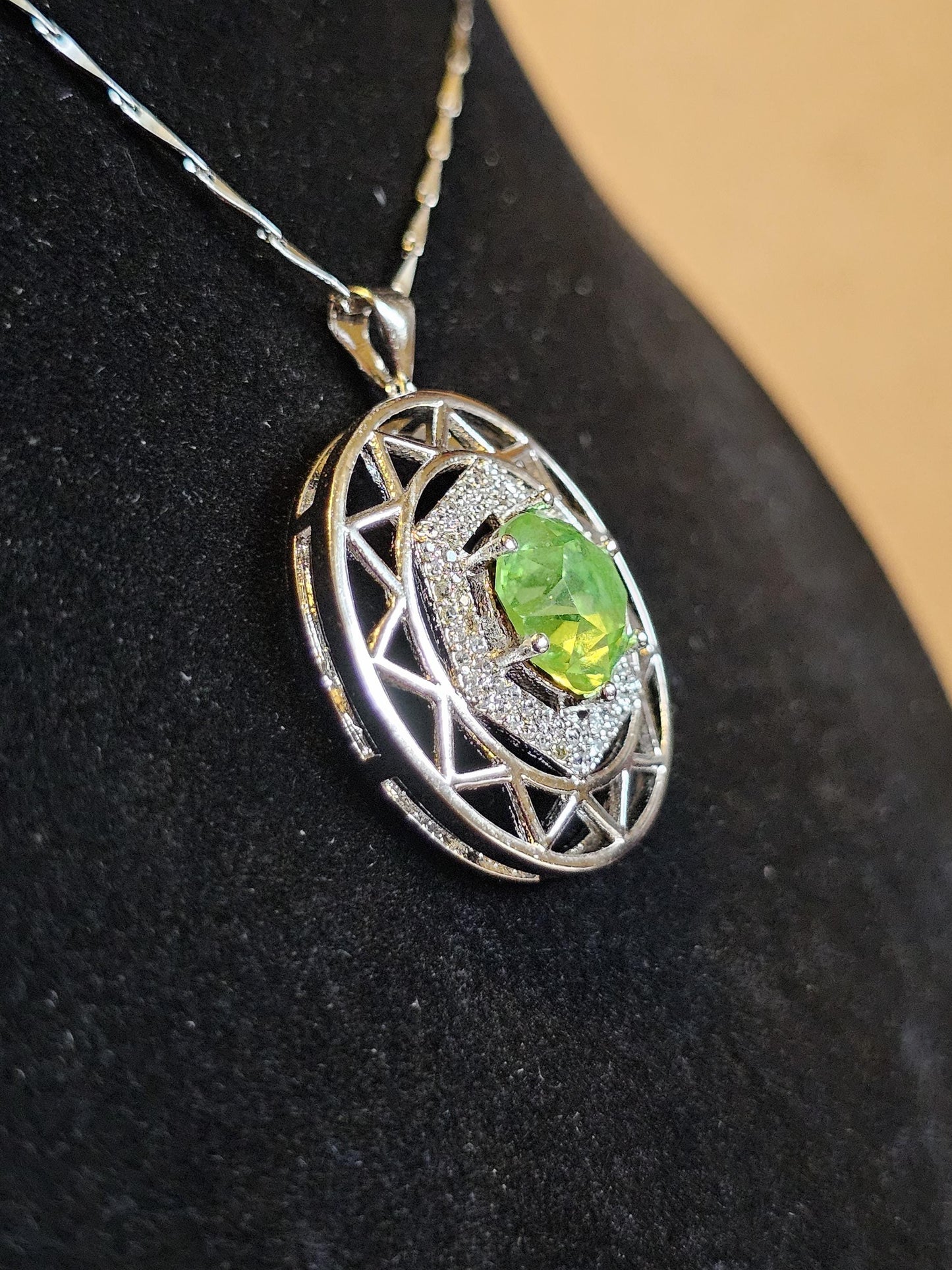 Uranium Glass Pendant w/ necklace stylish new Sterling Silver setting with vintage 10 mm Uranium glass stone that glows under black/UV light