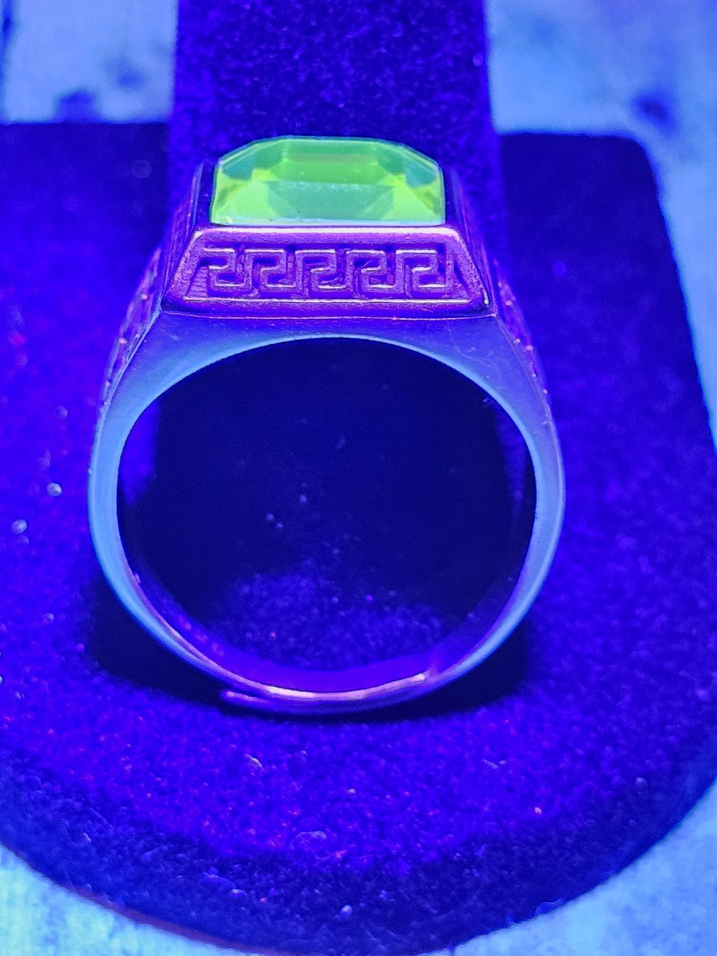 Uranium Glass Men's Ring vintage Yellow 10mm Uranium glass Square cut stone new Sterling Silver Adjustable with  glows under black/UV light