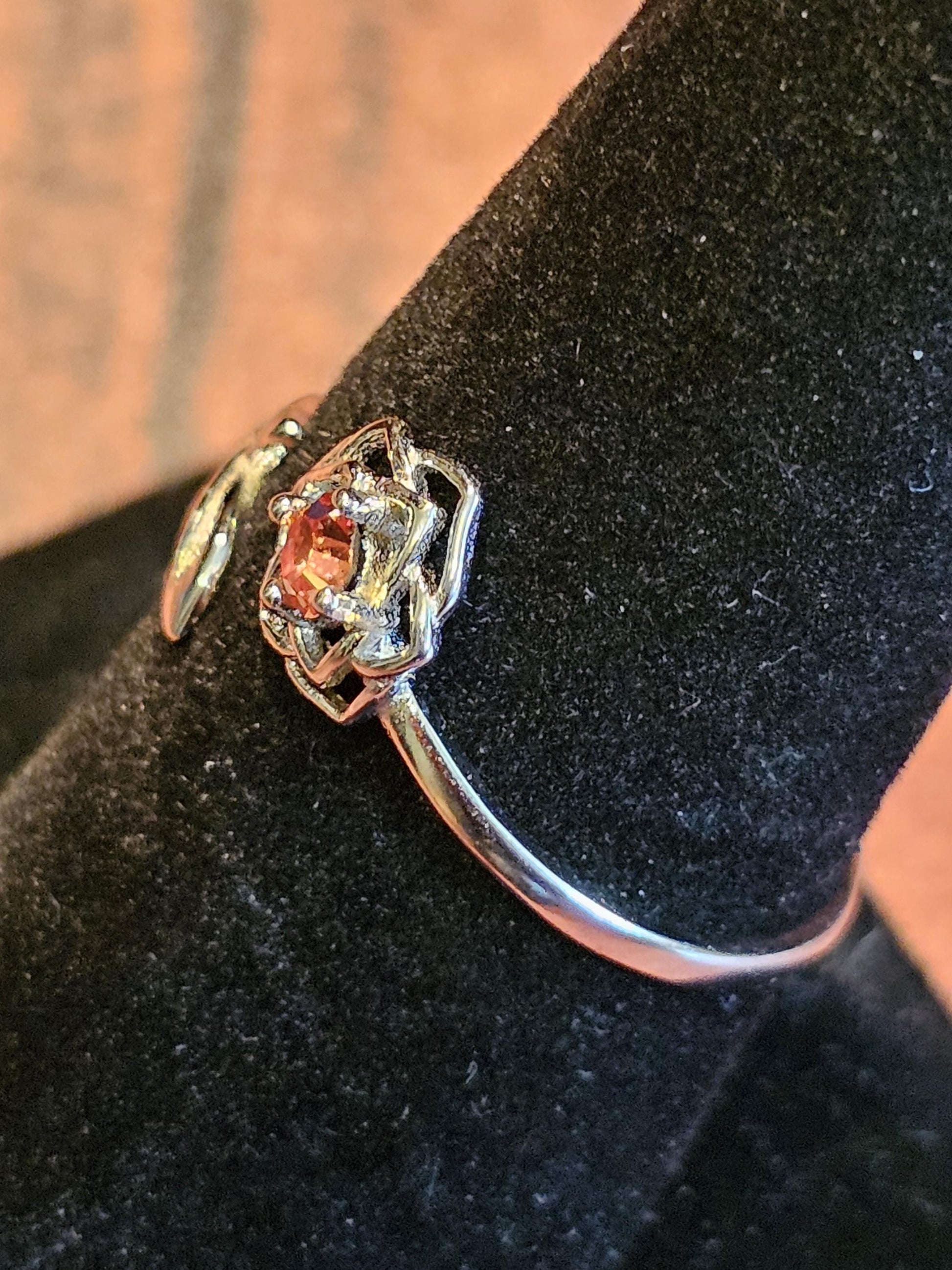 Uranium Glass Adjustable Flower Ring new Sterling Silver with vintage 3 mm Uranium glass Round cut stone that glows under black / UV light