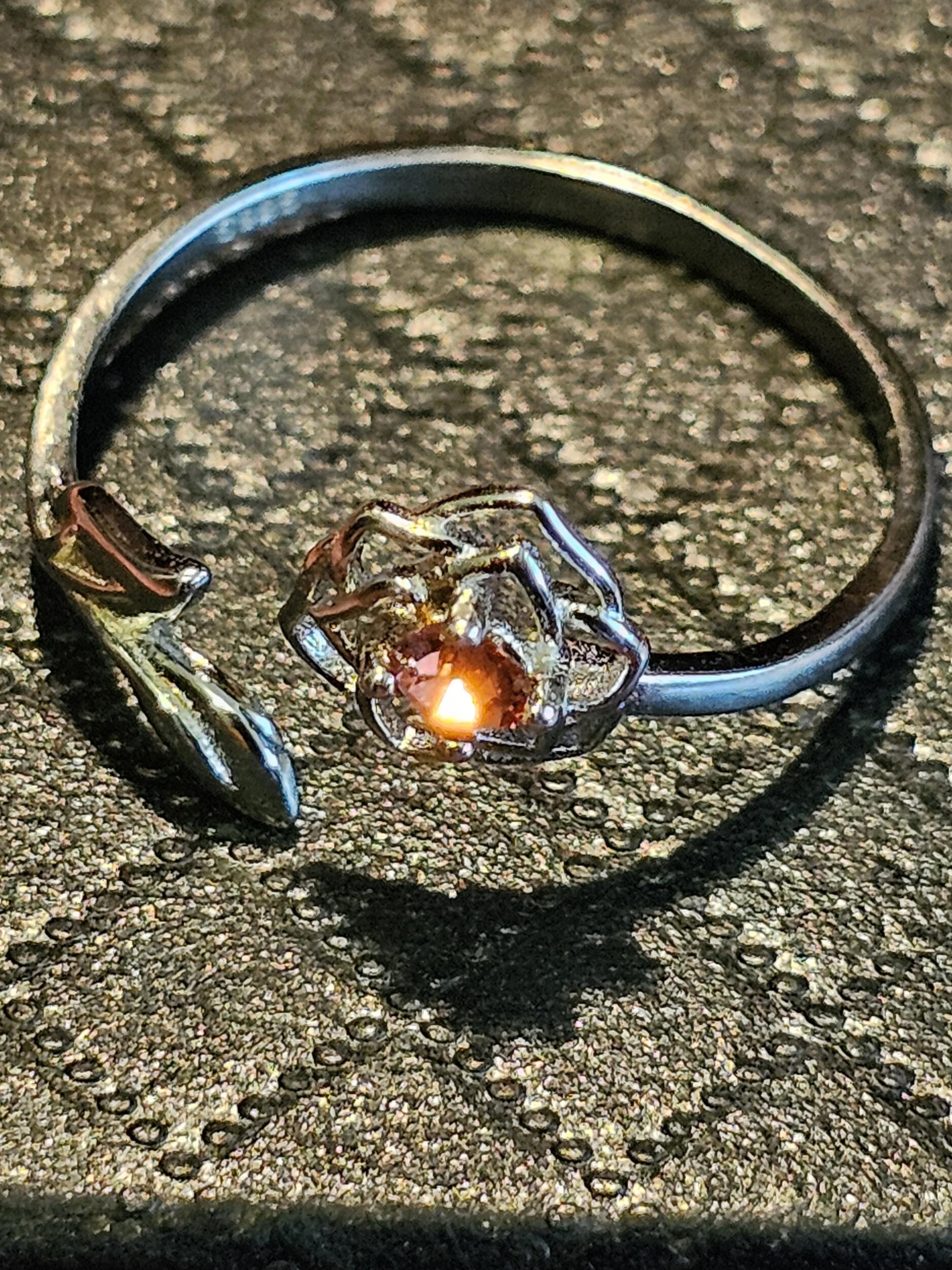 Uranium Glass Adjustable Flower Ring new Sterling Silver with vintage 3 mm Uranium glass Round cut stone that glows under black / UV light