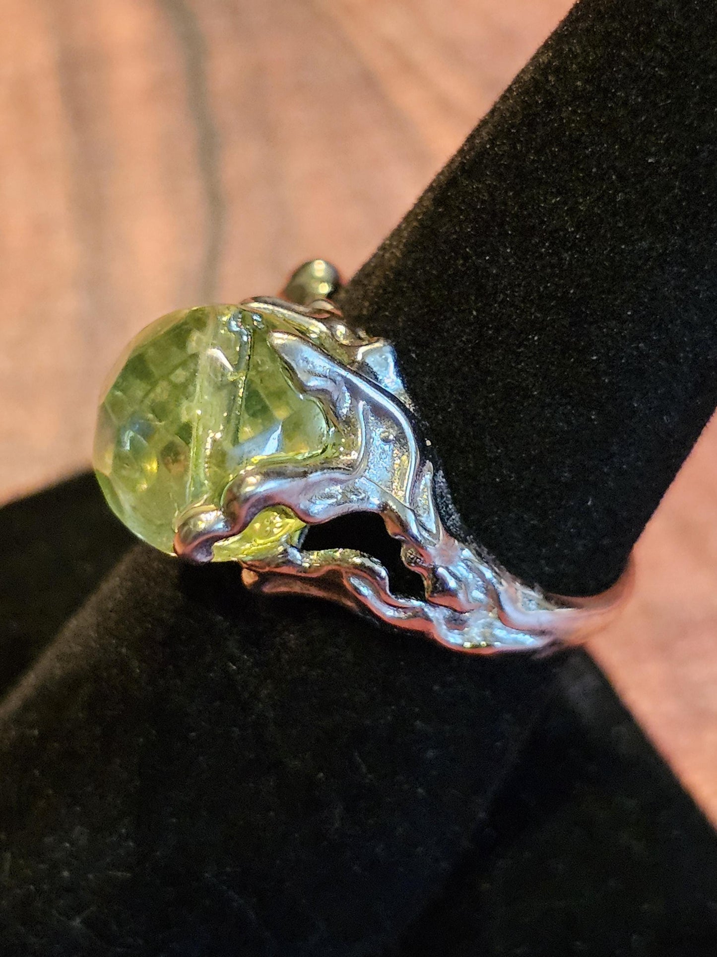 Uranium Glass Adjustable Ring new Sterling Silver Round cut 5 mm opal colored vintage Uranium glass stones glows under black / UV light