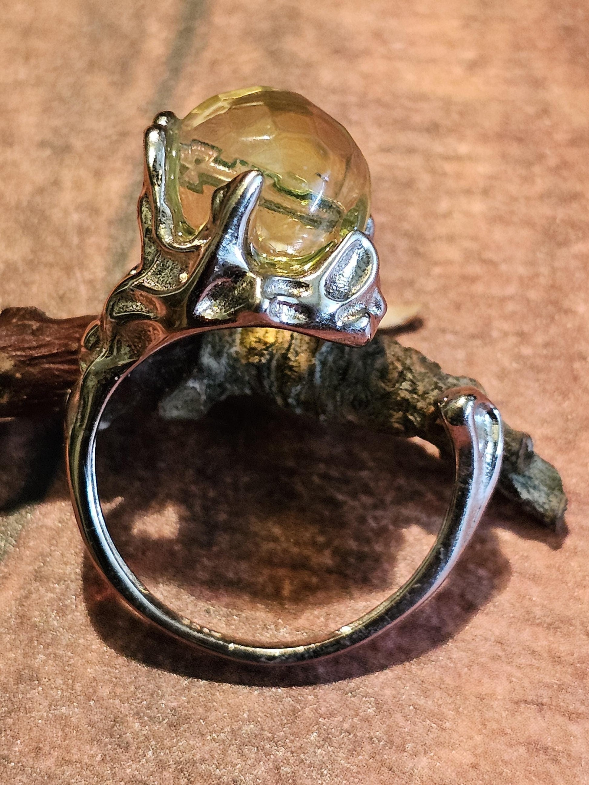 Uranium Glass Adjustable Ring new Sterling Silver Round cut 5 mm opal colored vintage Uranium glass stones glows under black / UV light