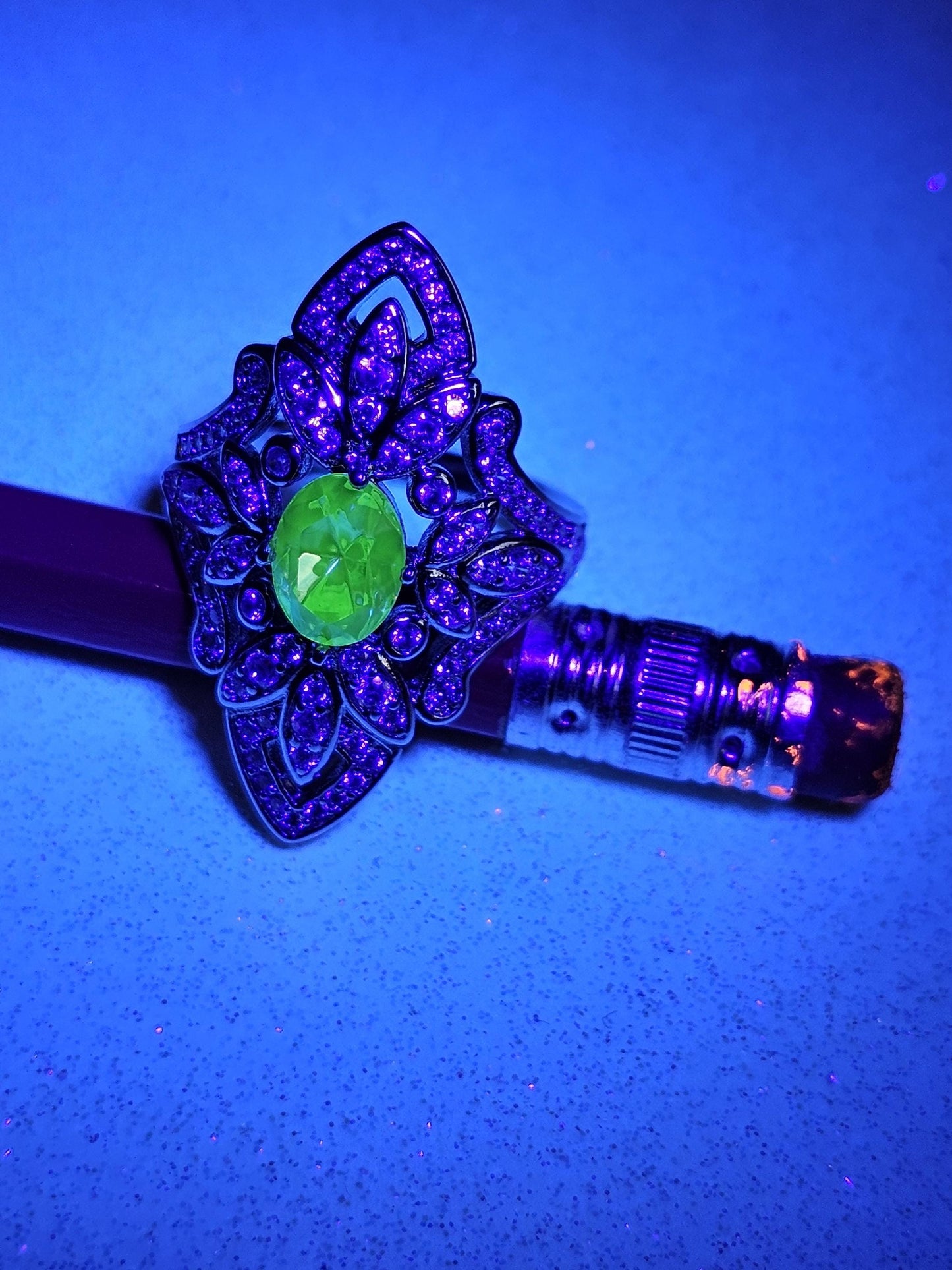 Uranium Glass Oval cut Ring, Shield style, 6 to 10 in new Sterling Silver with a vintage Uranium glass stone that glows under black/UV light